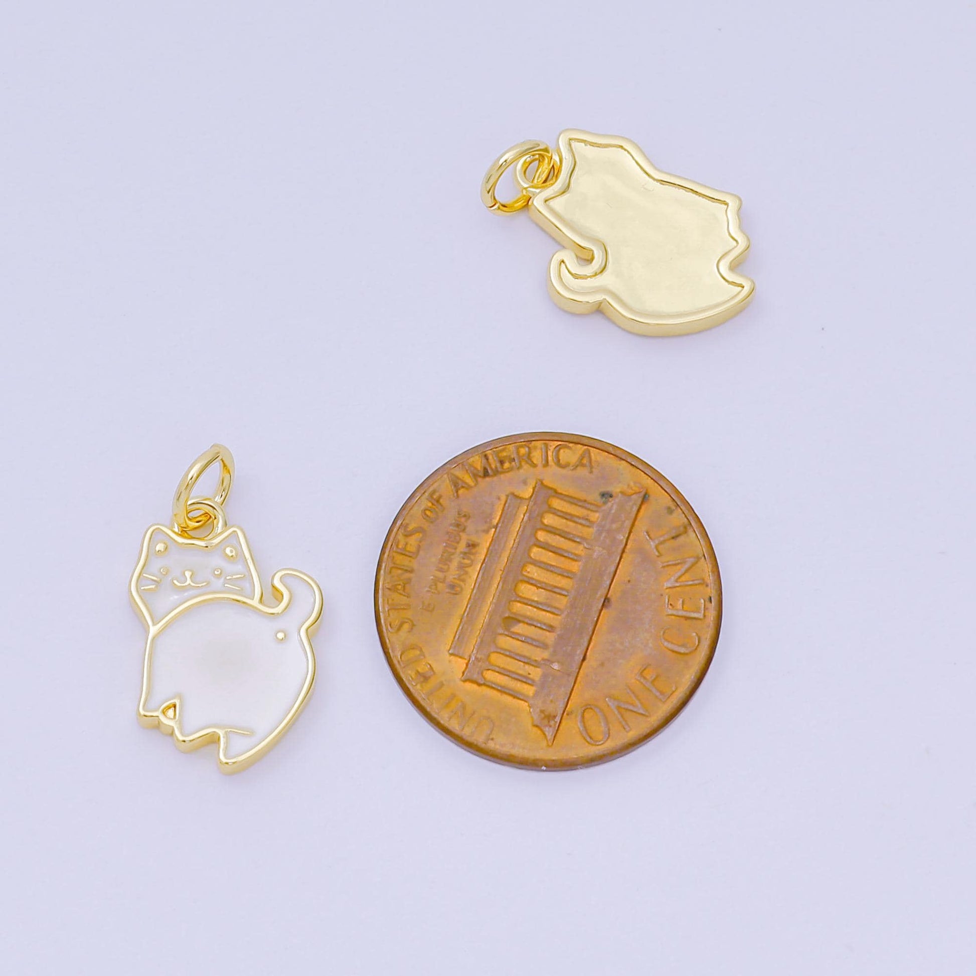24K Gold Filled 15mm White Enamel Cat Animal Charm | AH-673