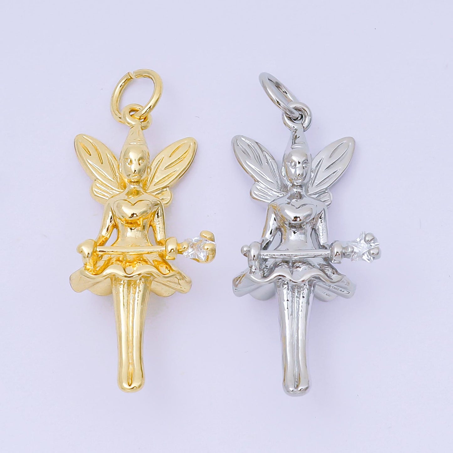 Dainty Gold fairy pendant art nouveau pixie gold charms whimsical faerie fairie fantasy wholesale jewelry supply AC-1582