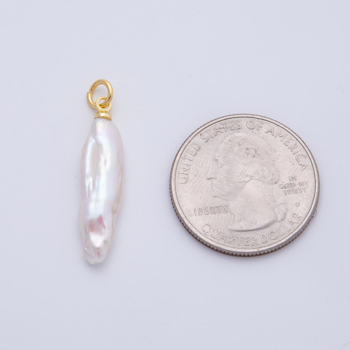 Freeform 18k gold filled 32mm shell pearl long stick pendant dangle charm for minimalist necklace jewelry component | AF-636