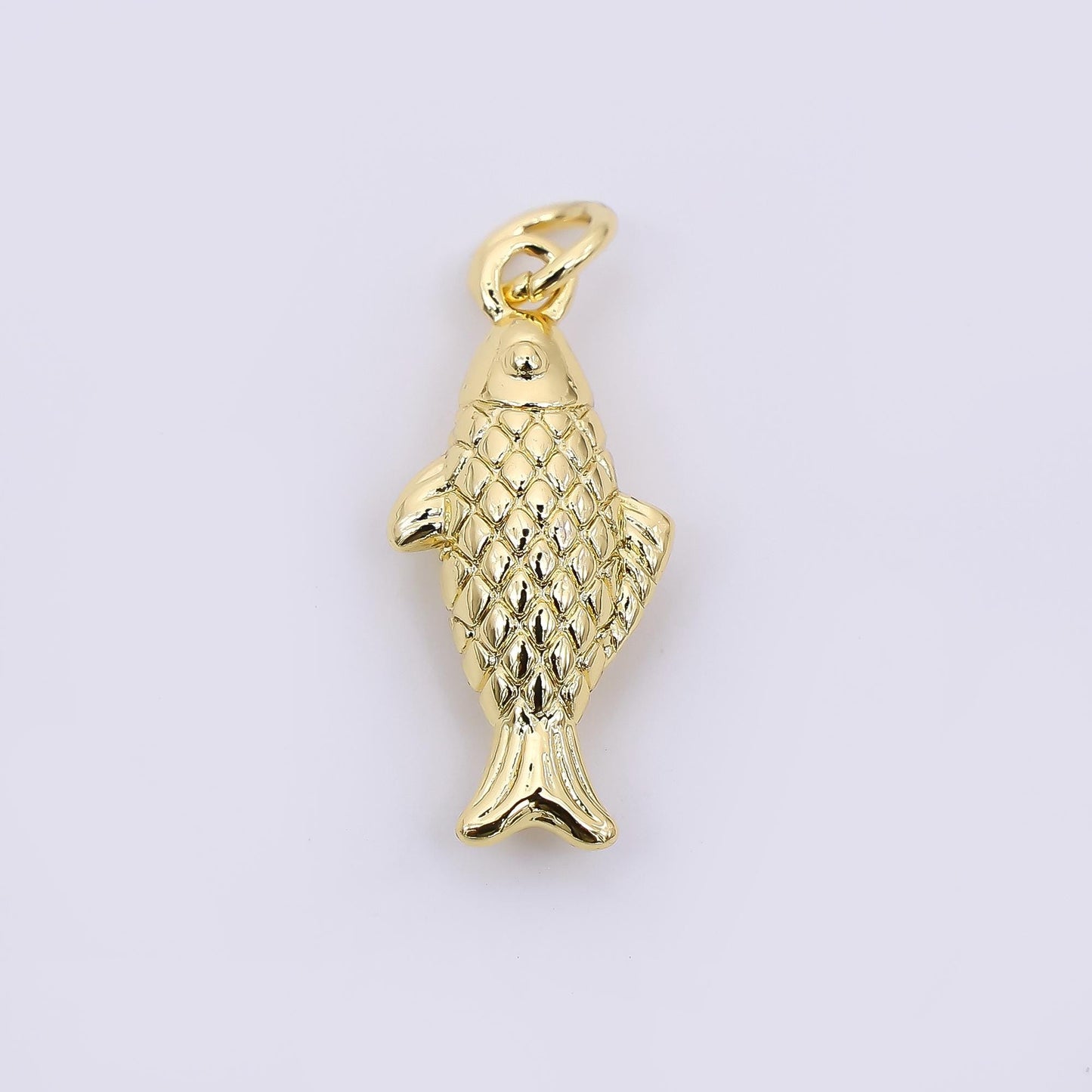 Dainty 3d fish charms 24k gold filled fish pendant gold fish charm bracelet necklace for diy jewelry making supply AH-583