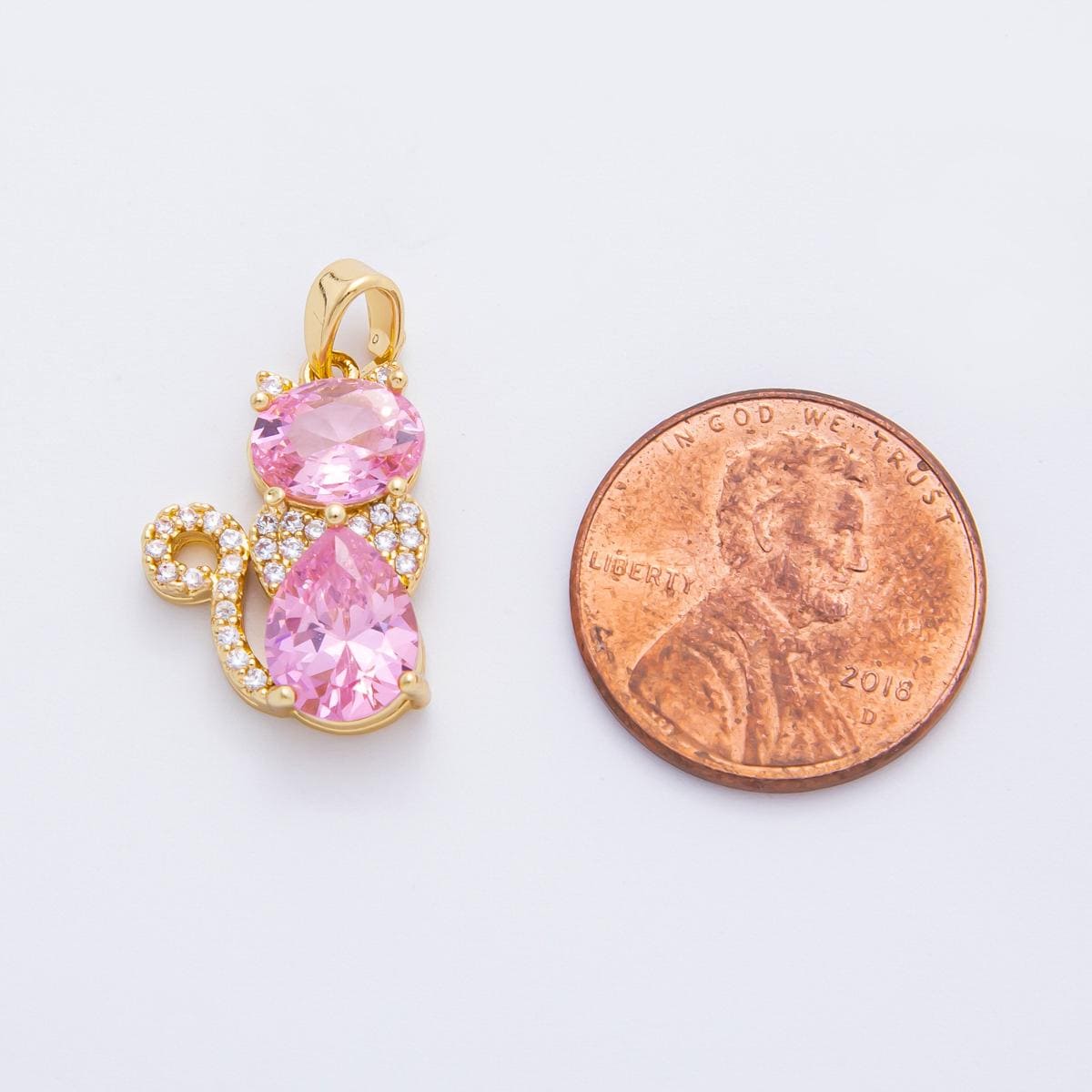 18k Gold Filled Cat Pendant Pink and Purple CZ Stone Charm Cute Animal Jewelry Supplies for DIY Necklace Making AF1122