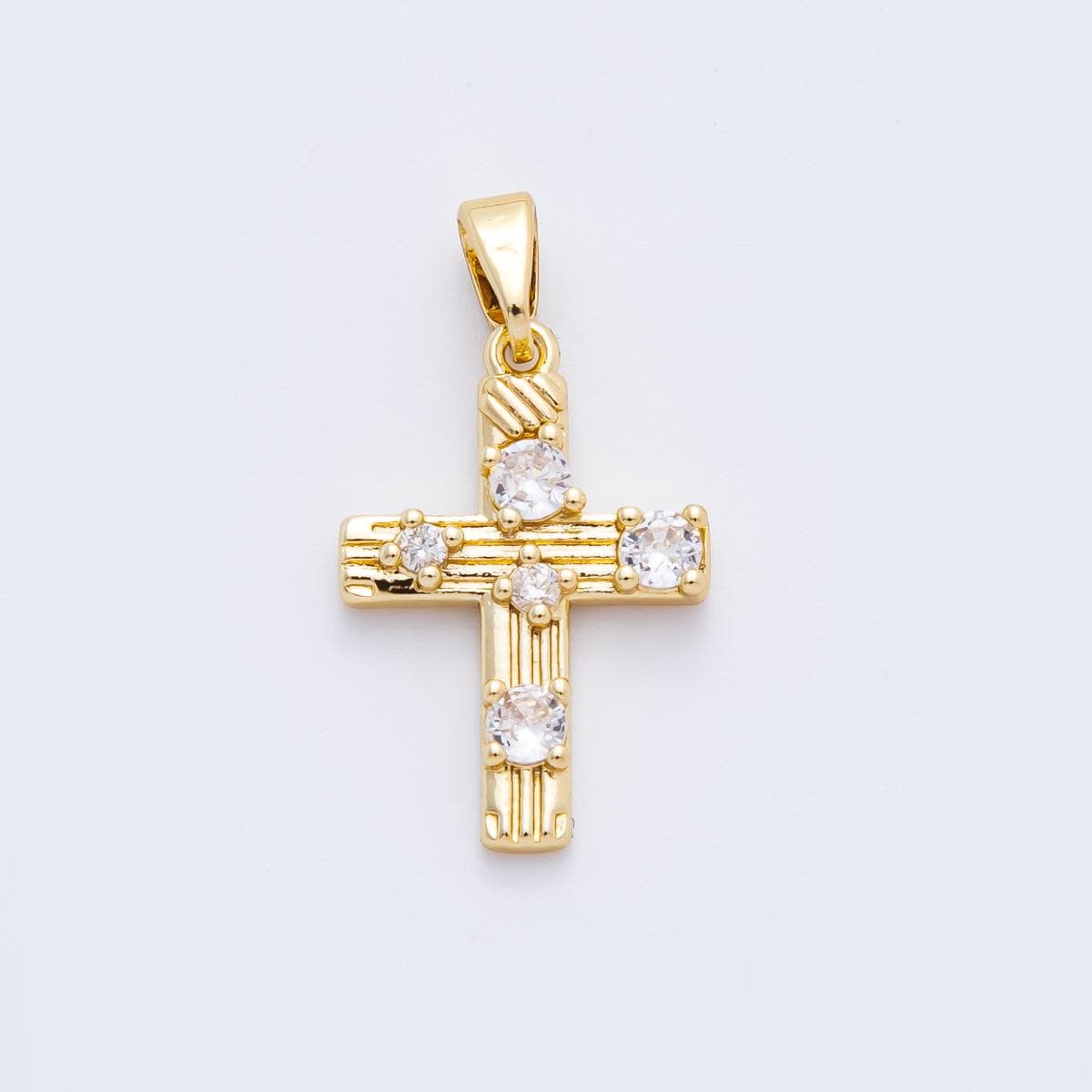 18k Gold Filled Cross Pendant with CZ Stone Charm Christian Catholic Religious Jewelry Supplies for DIY Necklace Making AF-1124