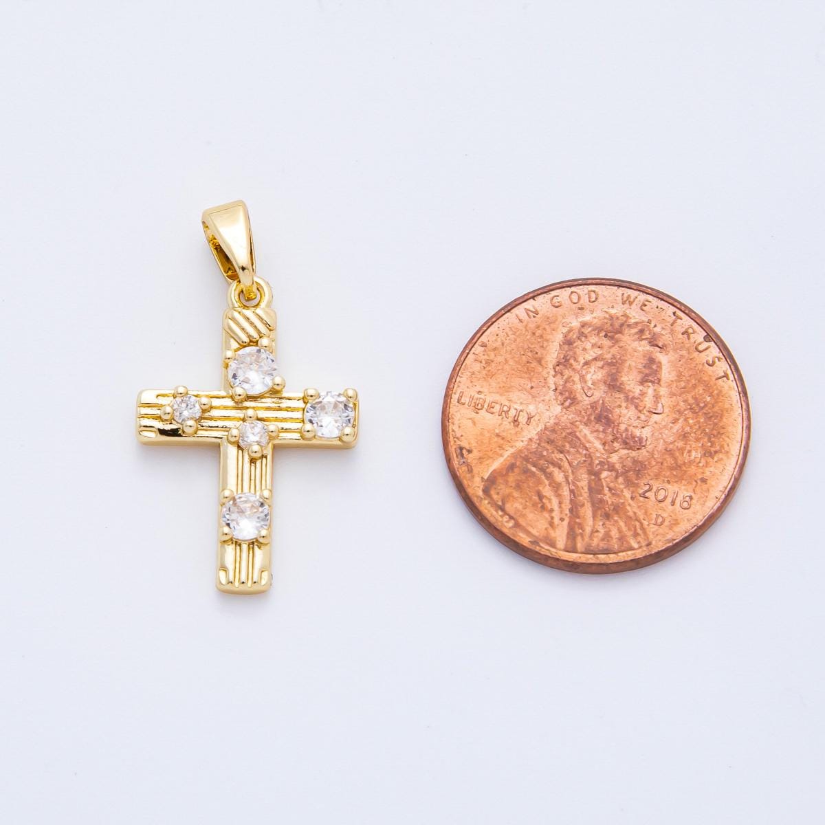 18k Gold Filled Cross Pendant with CZ Stone Charm Christian Catholic Religious Jewelry Supplies for DIY Necklace Making AF-1124