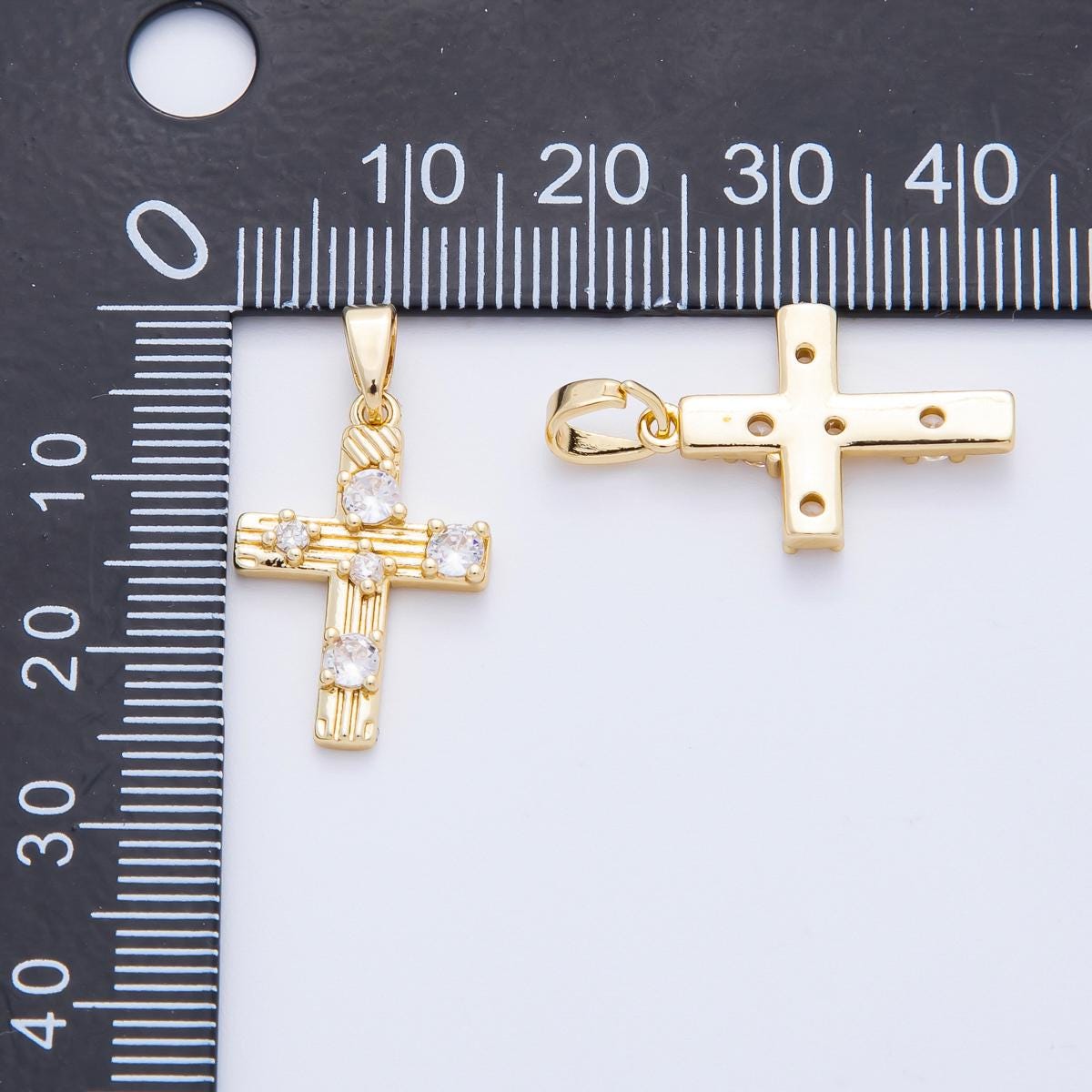 18k Gold Filled Cross Pendant with CZ Stone Charm Christian Catholic Religious Jewelry Supplies for DIY Necklace Making AF-1124