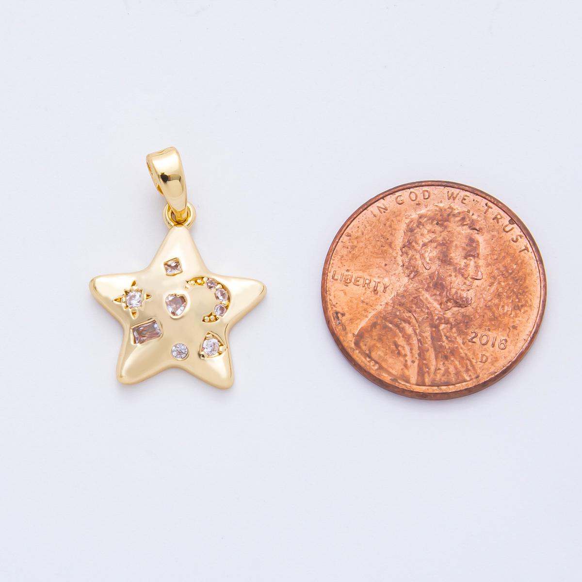 Dainty 18k Gold Filled Star Pendant Clear CZ Stone Charm Cute Celestial Jewelry Supplies for DIY Necklace Making AF-1125