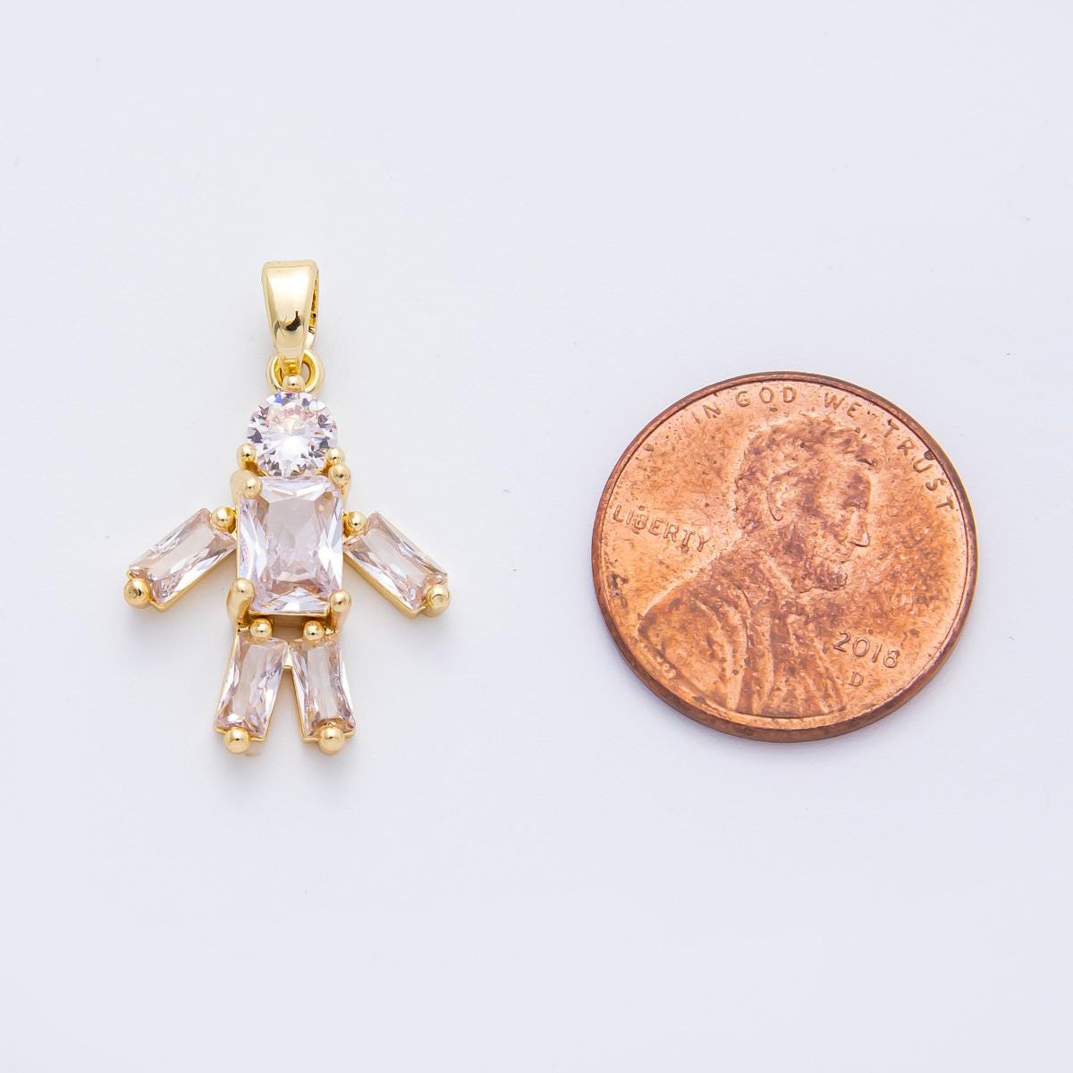 18k Gold Filled Robot Pendant Clear CZ Stone Charm Stick Men Jewelry Supplies for DIY Necklace Making AF-1126