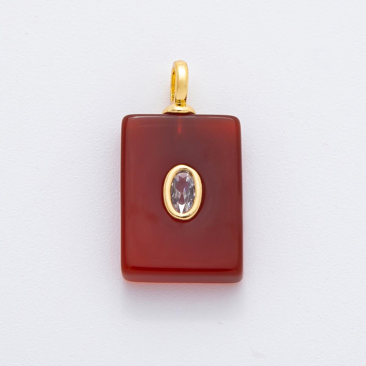 18K Gold Filled Natural Stone Tile Pendant Rectangle Gemstone Charm Bracelet Necklace for DIY Jewelry Making Supply Birthstone Jewelry N-742