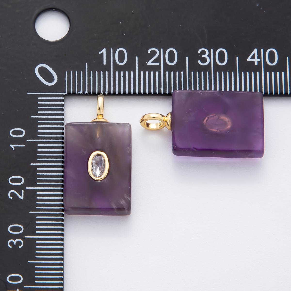 18K Gold Filled Natural Stone Tile Pendant Rectangle Gemstone Charm Bracelet Necklace for DIY Jewelry Making Supply Birthstone Jewelry N-742