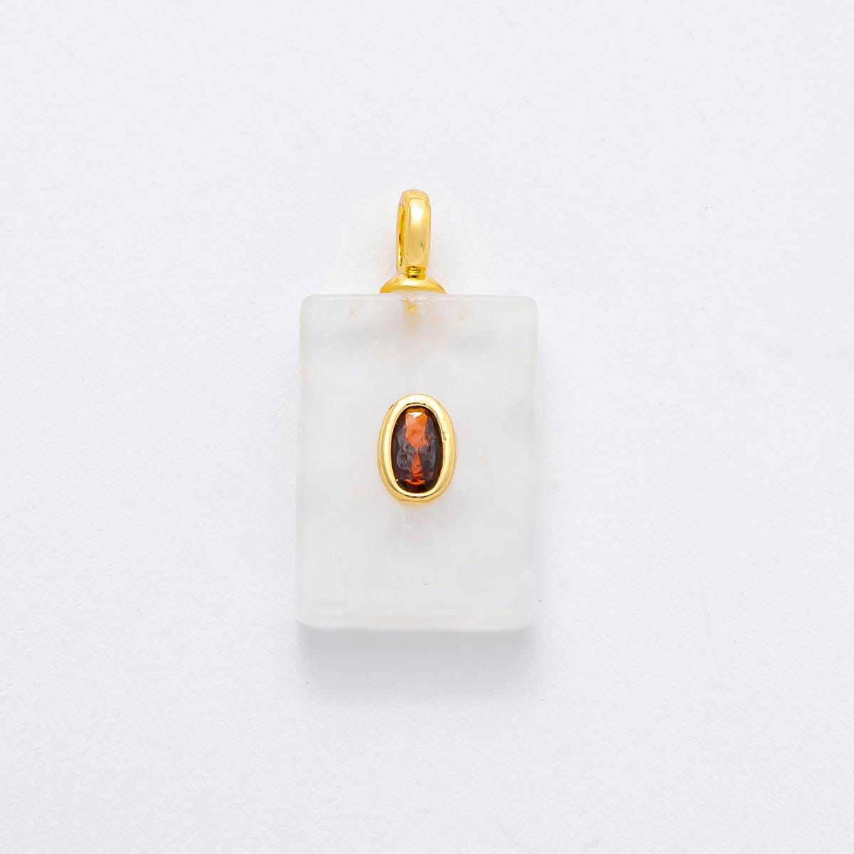18K Gold Filled Natural Stone Tile Pendant Rectangle Gemstone Charm Bracelet Necklace for DIY Jewelry Making Supply Birthstone Jewelry N-742