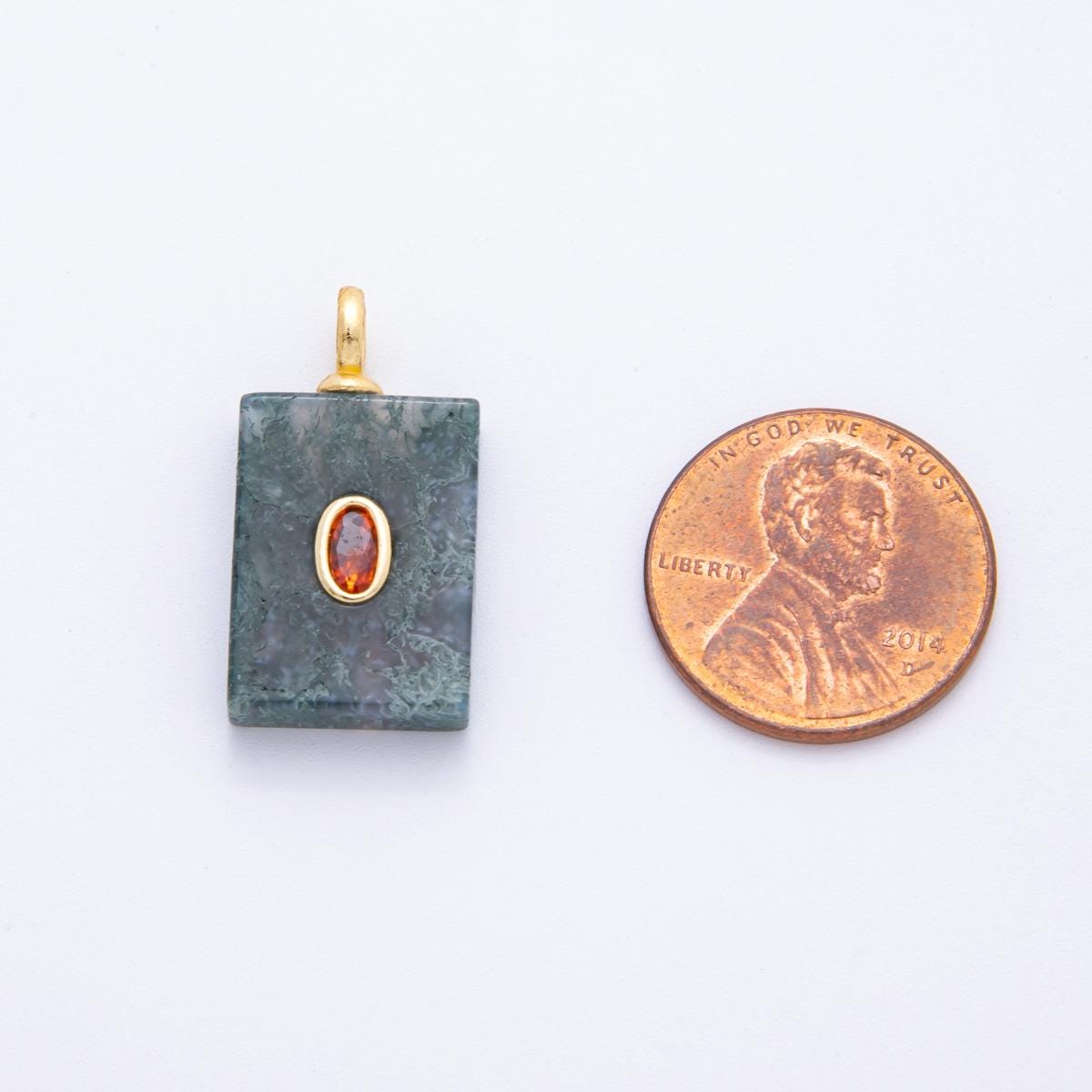 Tile Gemstone Charm For Making Necklace 18k Gold Filled Aquatic Agate Charm for Necklace Pendant N-839