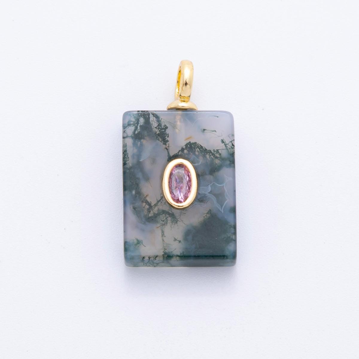 Tile Gemstone Charm For Making Necklace 18k Gold Filled Aquatic Agate Charm for Necklace Pendant N-839