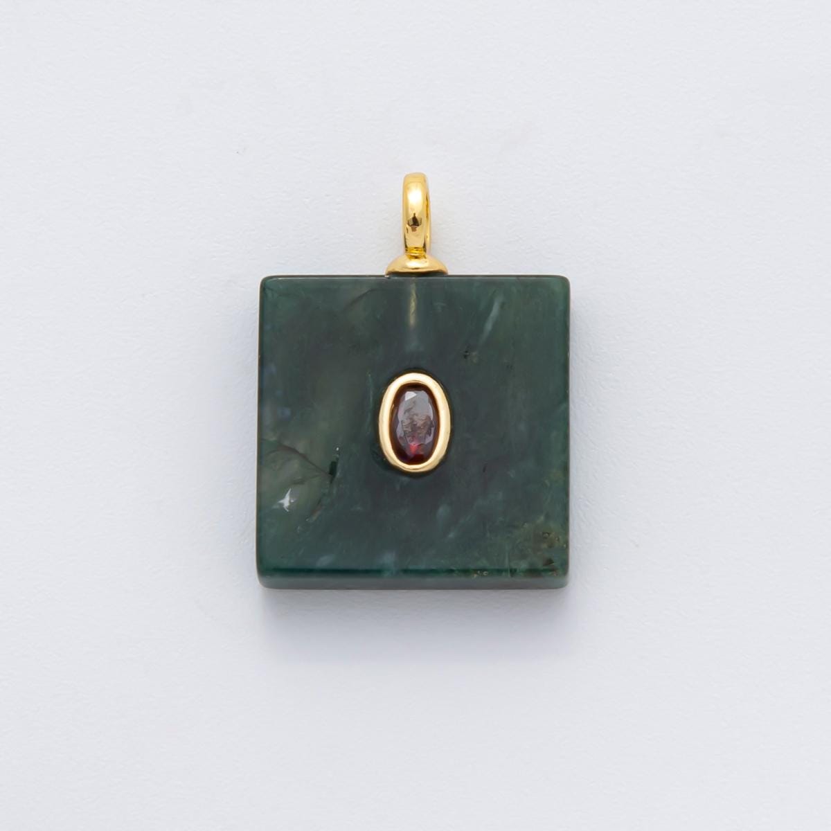 Square Tile Gemstone Charm For Making Necklace 18k Gold Filled Green Marble Aquatic Agate Charm for Necklace Pendant N-880