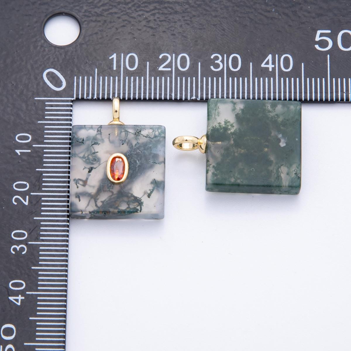 Square Tile Gemstone Charm For Making Necklace 18k Gold Filled Green Marble Aquatic Agate Charm for Necklace Pendant N-880