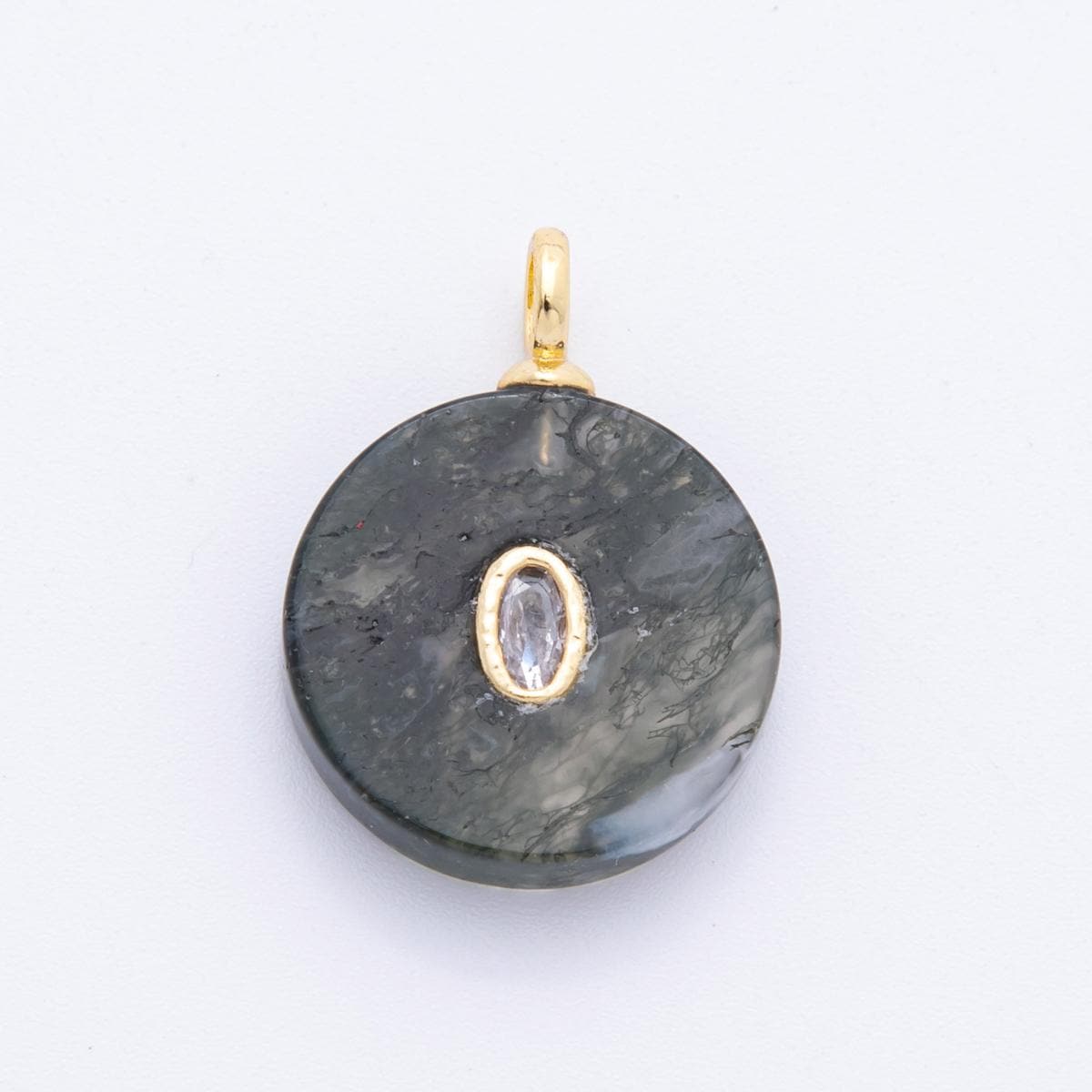 Round Coin Gemstone Charm For Jewelry Making Necklace 18k Gold Filled Green Marble Aquatic Agate Charm for Necklace Pendant N-996