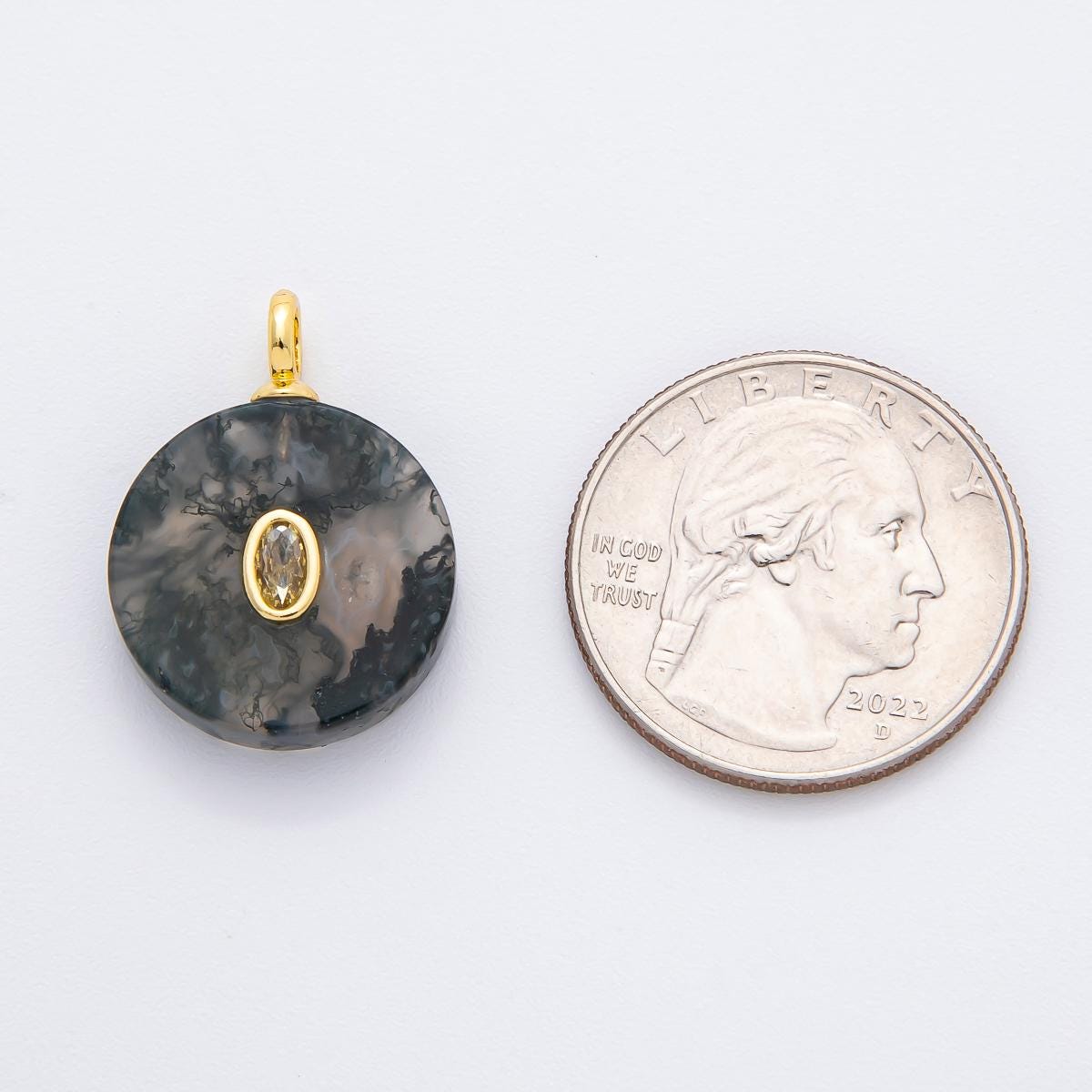 Round Coin Gemstone Charm For Jewelry Making Necklace 18k Gold Filled Green Marble Aquatic Agate Charm for Necklace Pendant N-996