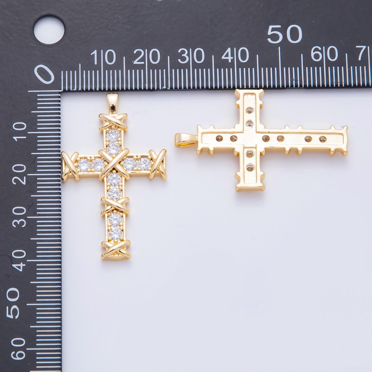 18k Gold Filled Cross Pendant with CZ Stone Charm Christian Catholic Religious Jewelry Supplies for DIY Necklace Making N-655