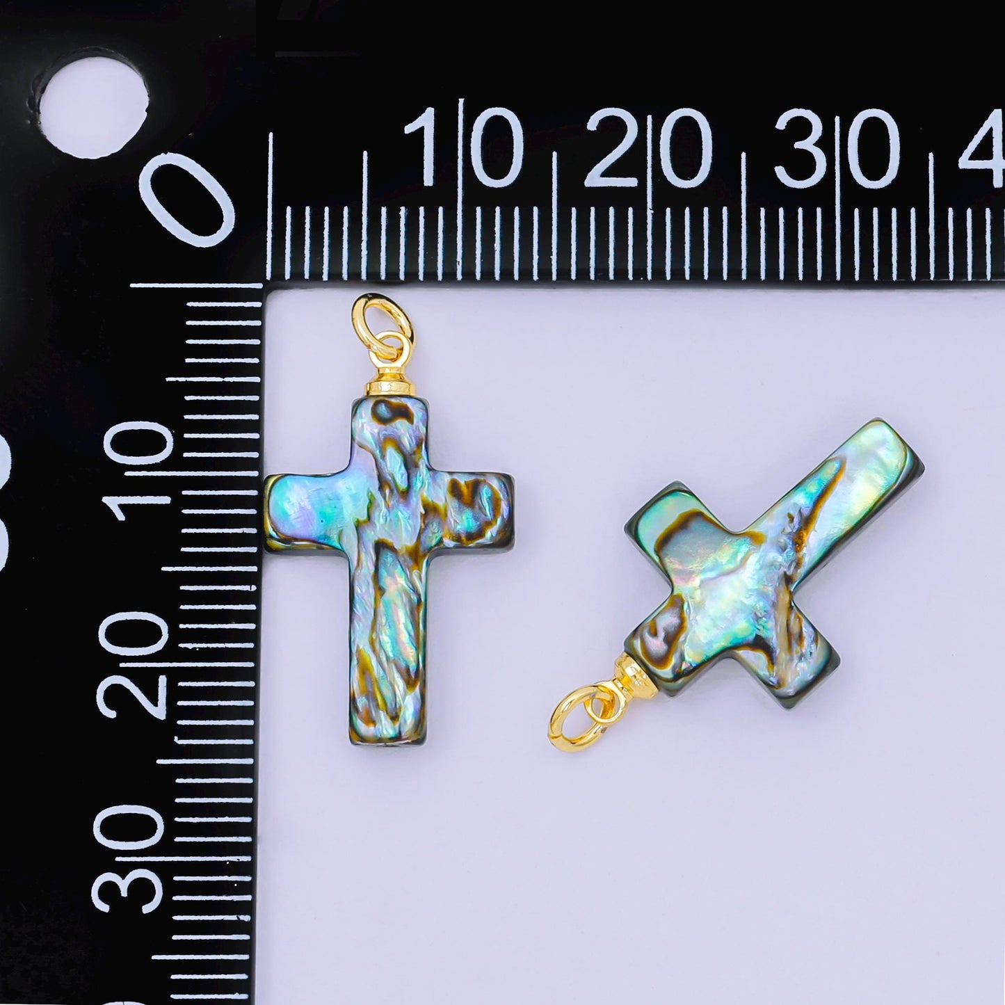 24K Gold Filled 21mm Blue Abalone Religious Cross Pendant | P-1717