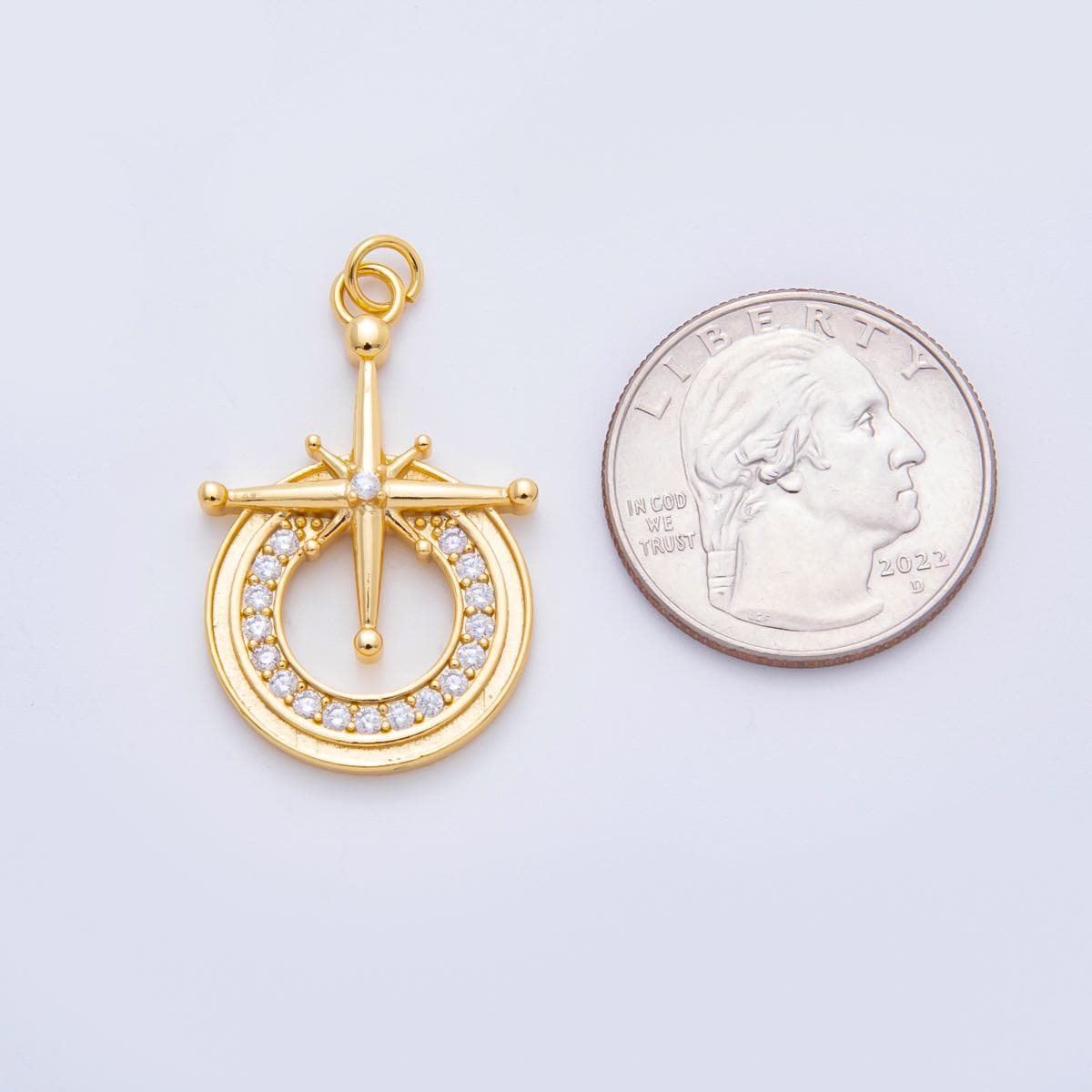 18k Gold Filled Gold North Star Pendant with CZ Crystals Celestial Circle Charm Jewelry Supply for DIY Necklace Making n-259