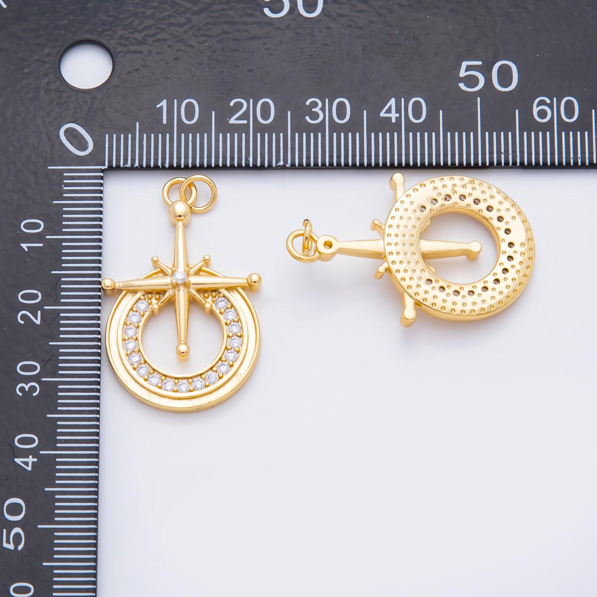 18k Gold Filled Gold North Star Pendant with CZ Crystals Celestial Circle Charm Jewelry Supply for DIY Necklace Making n-259