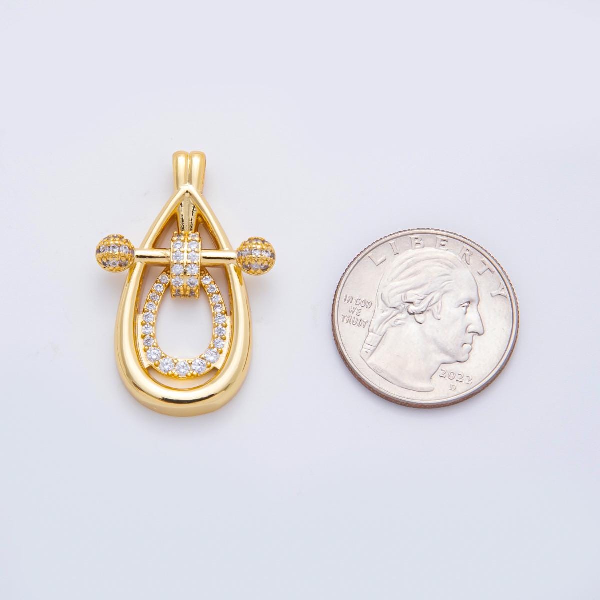 18k Gold Filled Gold Teardrop Pendant with CZ Crystals – Modern Geometric Charm, Sparkling Statement Jewelry Supply n-304