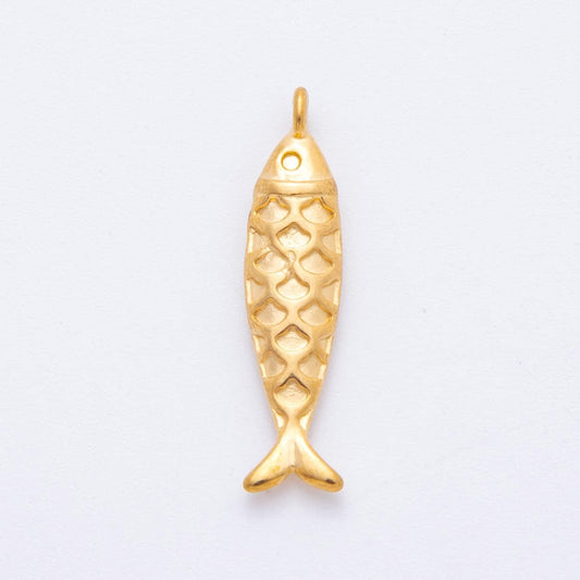 Dainty PVD Gold Stainless Steel Fish Pendant Gold Fish Charm Bracelet Necklace for DIY Jewelry Making Supply Tarnish Free J-587