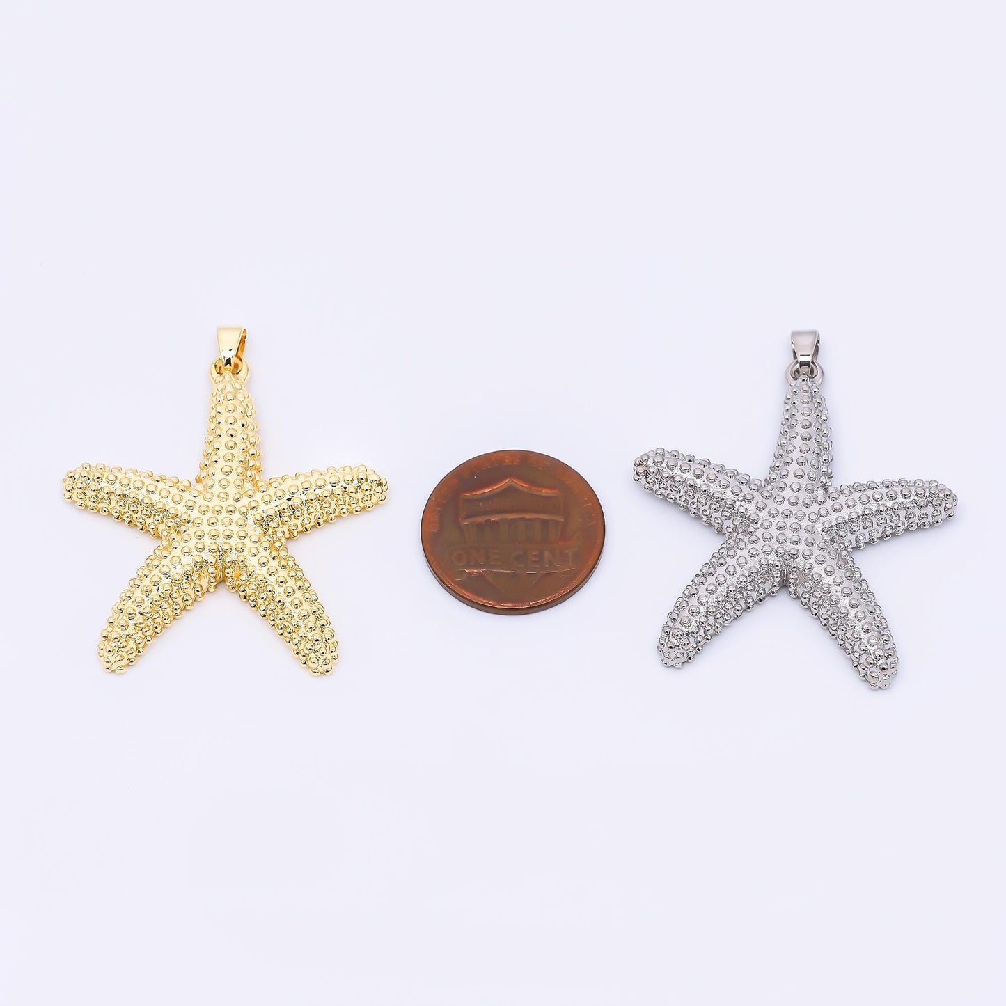 24K Gold Filled 37mm Dotted Sea Starfish Animal Charm in Gold and Silver | AH-532