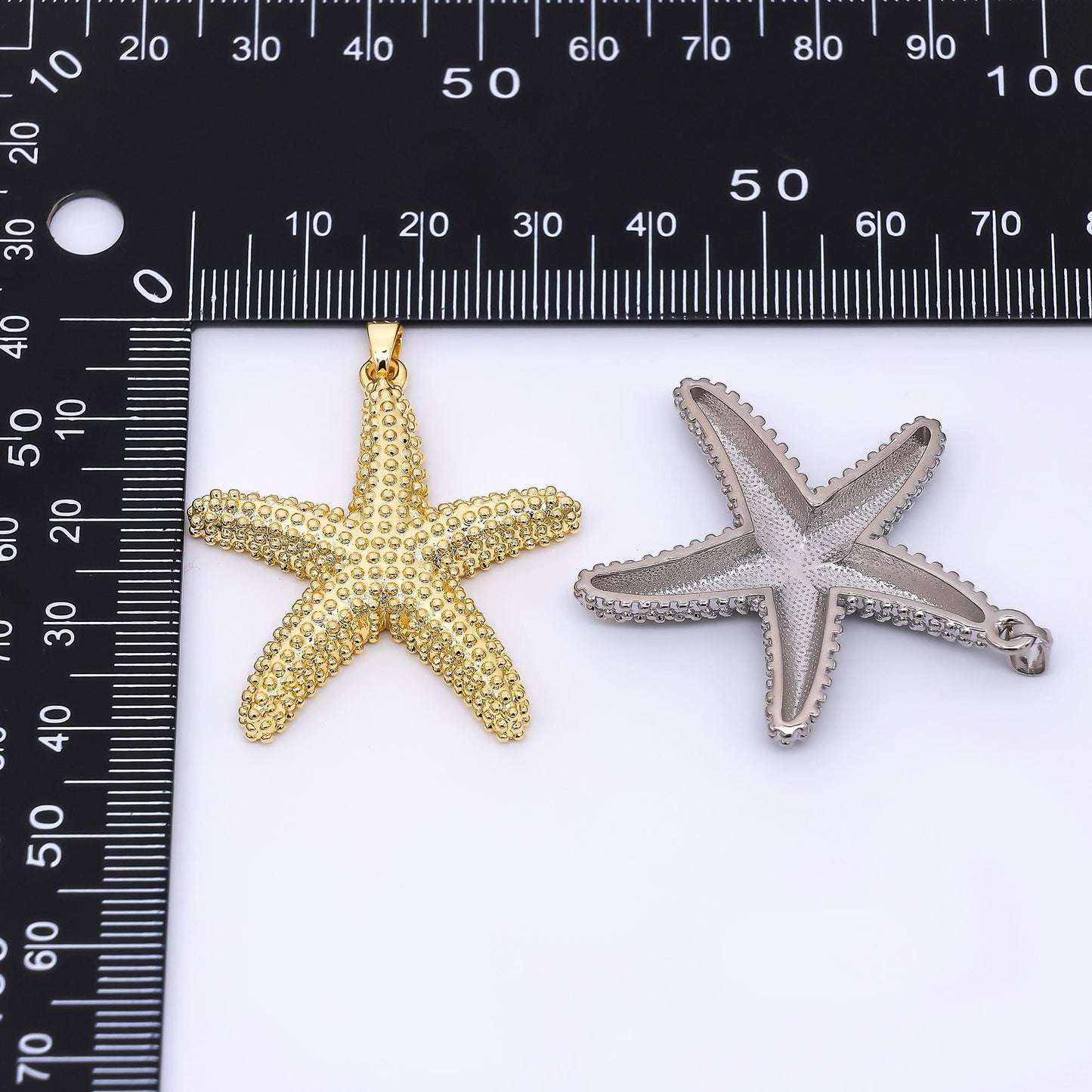 24K Gold Filled 37mm Dotted Sea Starfish Animal Charm in Gold and Silver | AH-532