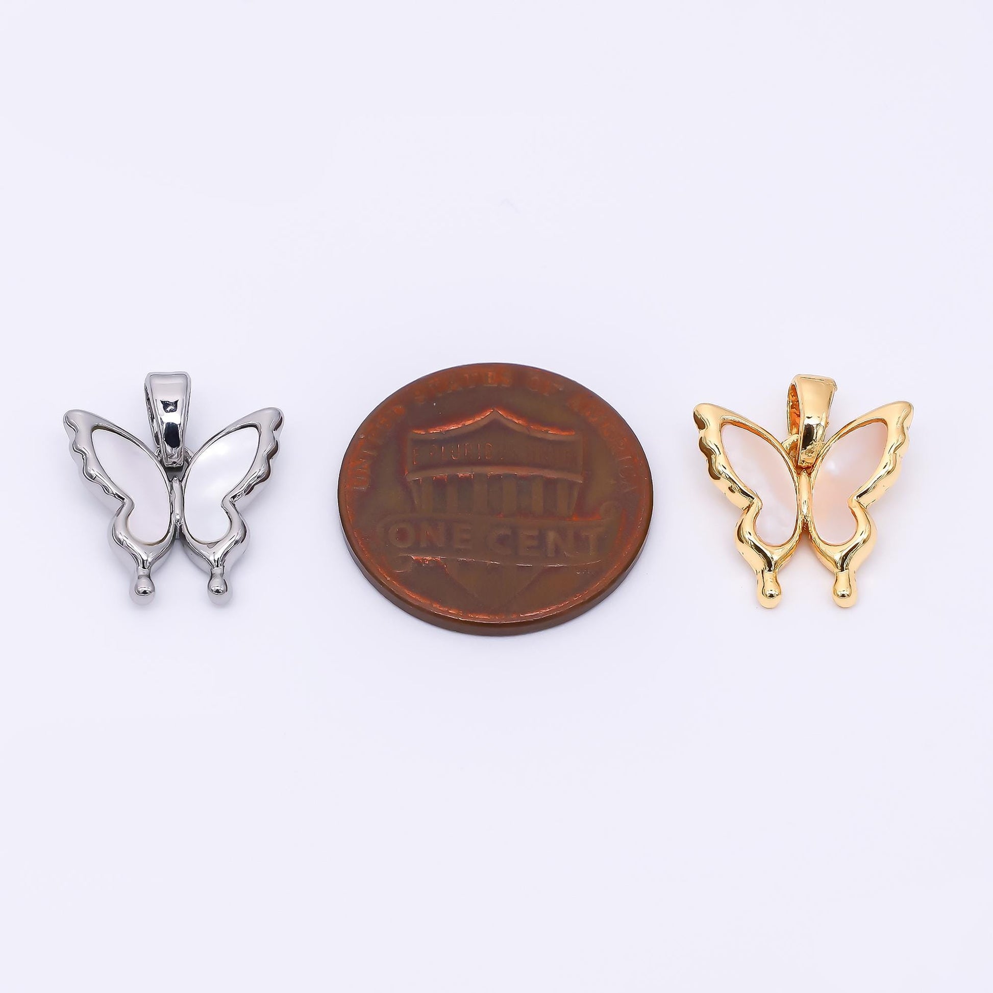 24K Gold Filled 20mm Mother of Pearl Delicate Butterfly Animal Pendant in Gold & Silver | AA-1570
