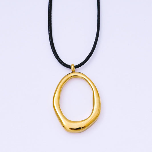 Gold Stainless Steel 1.6mm Freeform Oblong Leather Chain 16 Inch Necklace with Extender | WA-1377