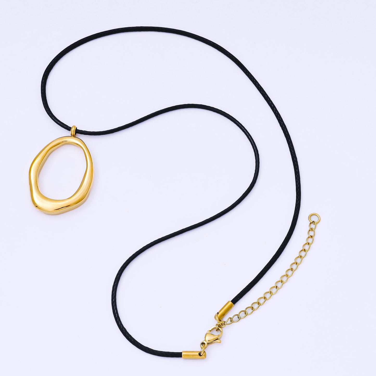 Gold Stainless Steel 1.6mm Freeform Oblong Leather Chain 16 Inch Necklace with Extender | WA-1377