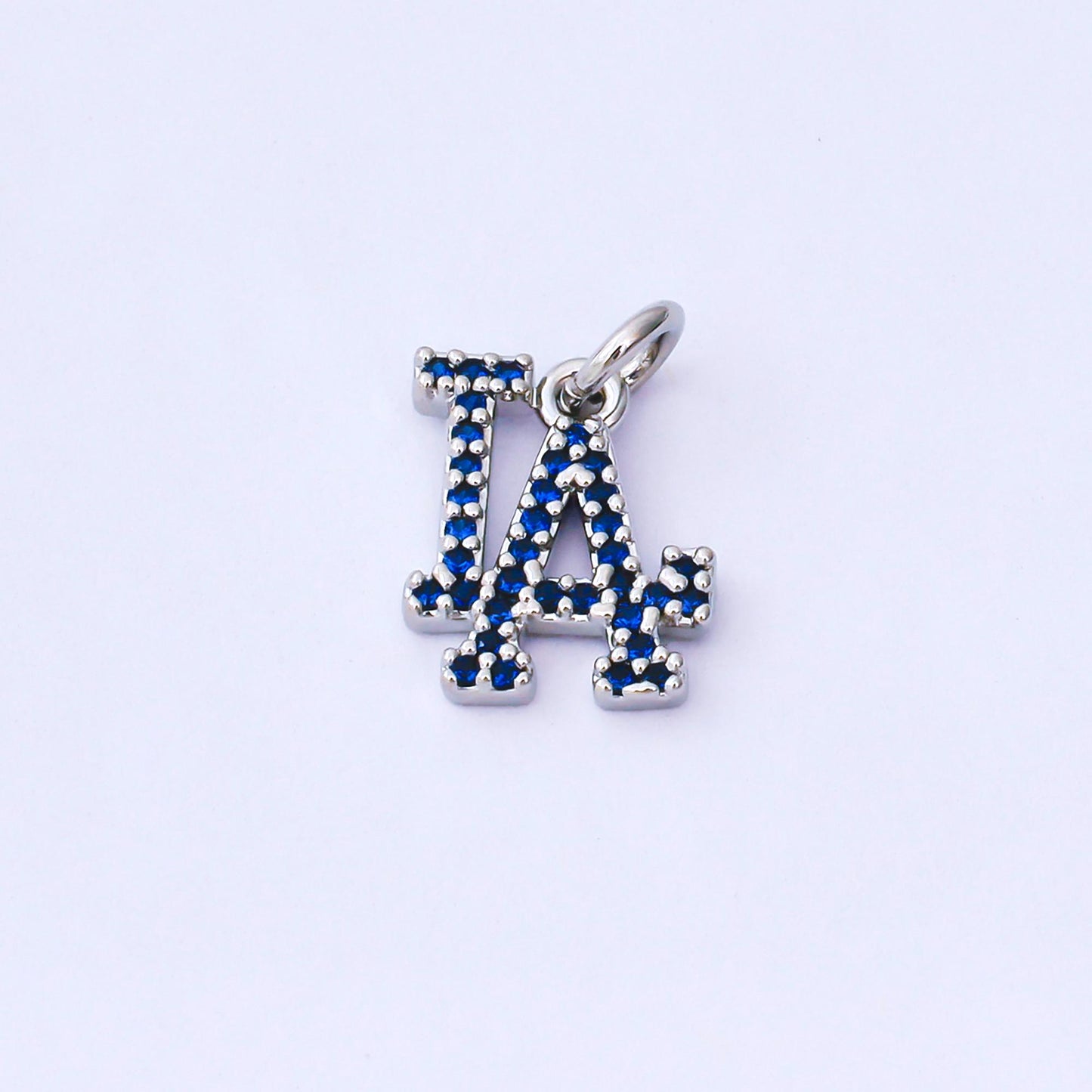 24K Gold Filled 13mm Royal Blue Micro Paved CZ Los Angeles Script "LA" Charm in Gold & Silver | AF1288