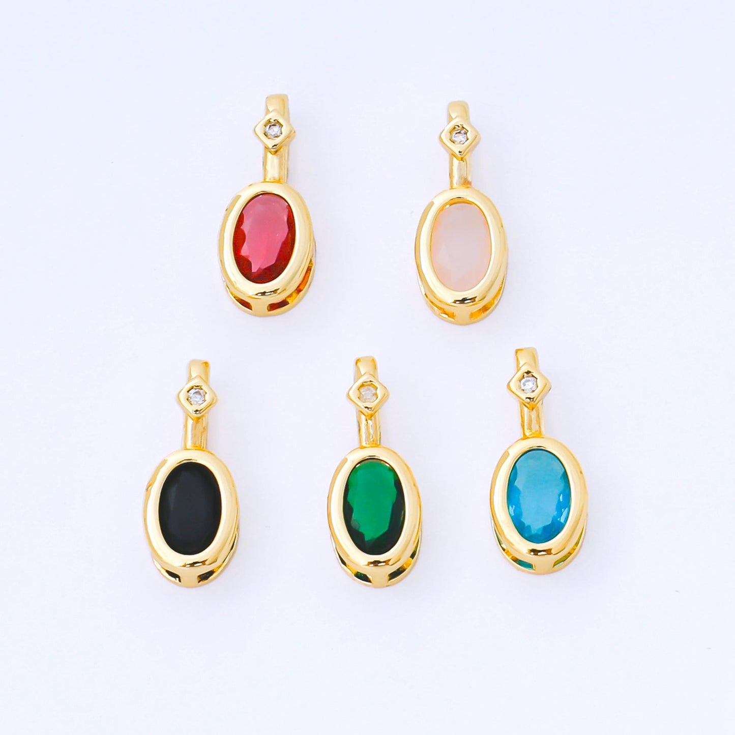 Tiny 24K Gold Filled 13.6mm Green, Black, Blue, Pink CZ Bezel Outline Oval Pendant | AA1636