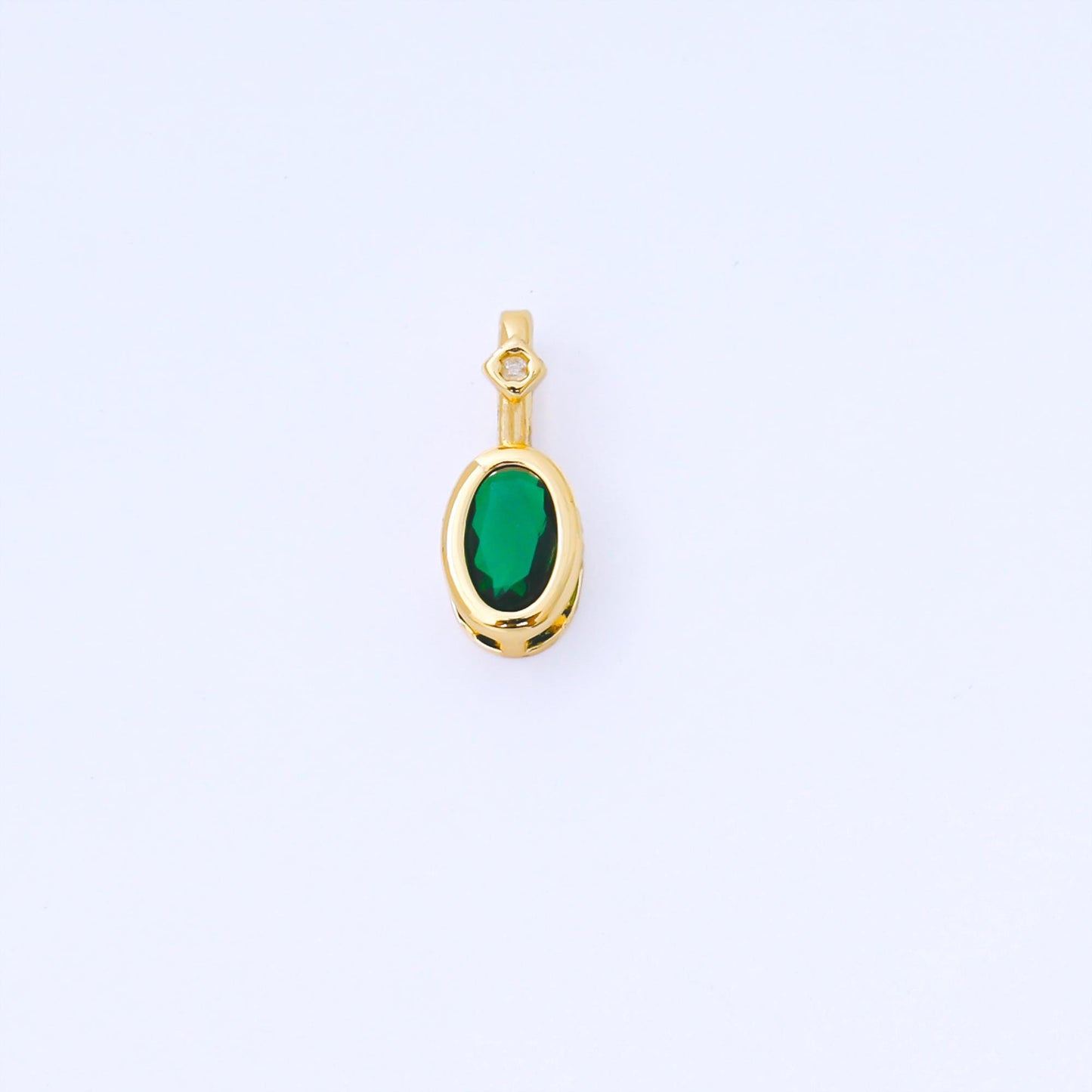 Tiny 24K Gold Filled 13.6mm Green, Black, Blue, Pink CZ Bezel Outline Oval Pendant | AA1636