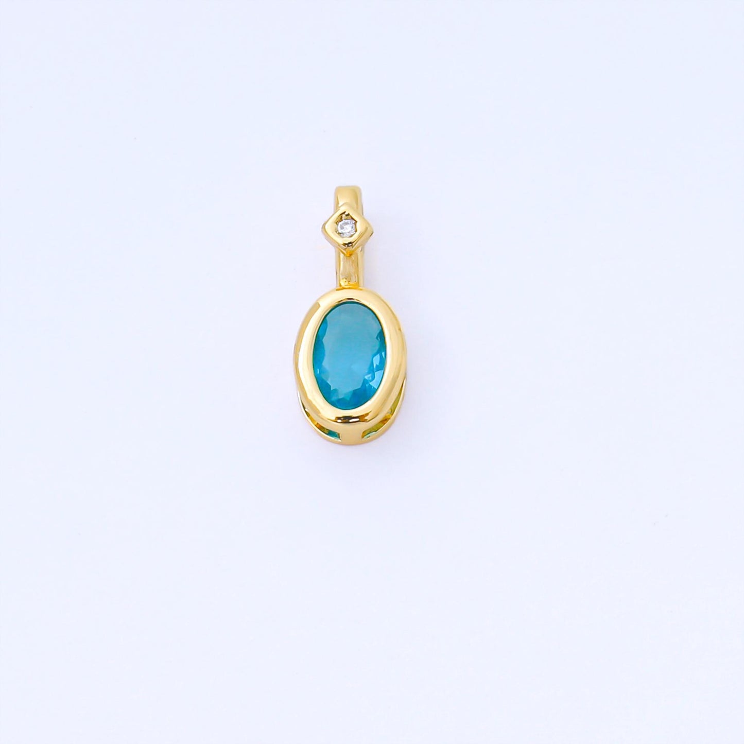 Tiny 24K Gold Filled 13.6mm Green, Black, Blue, Pink CZ Bezel Outline Oval Pendant | AA1636