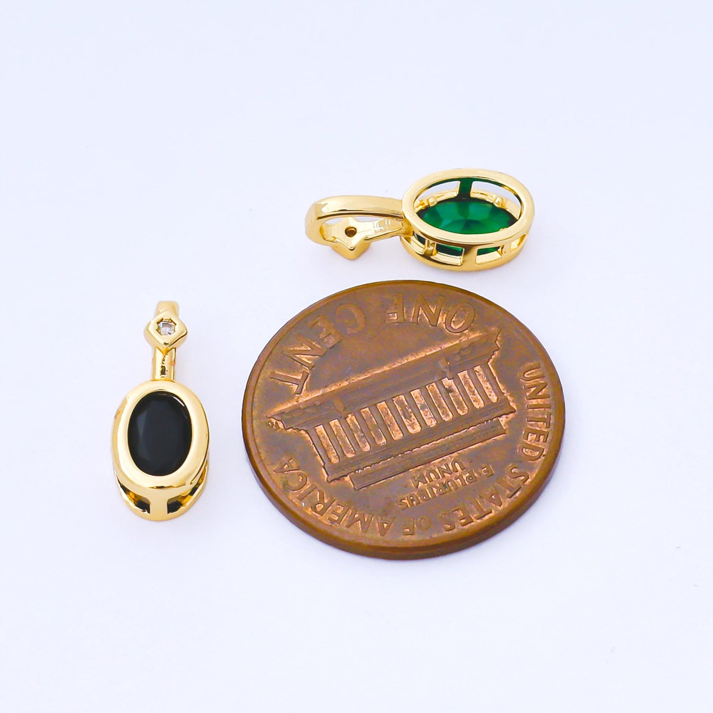 Tiny 24K Gold Filled 13.6mm Green, Black, Blue, Pink CZ Bezel Outline Oval Pendant | AA1636
