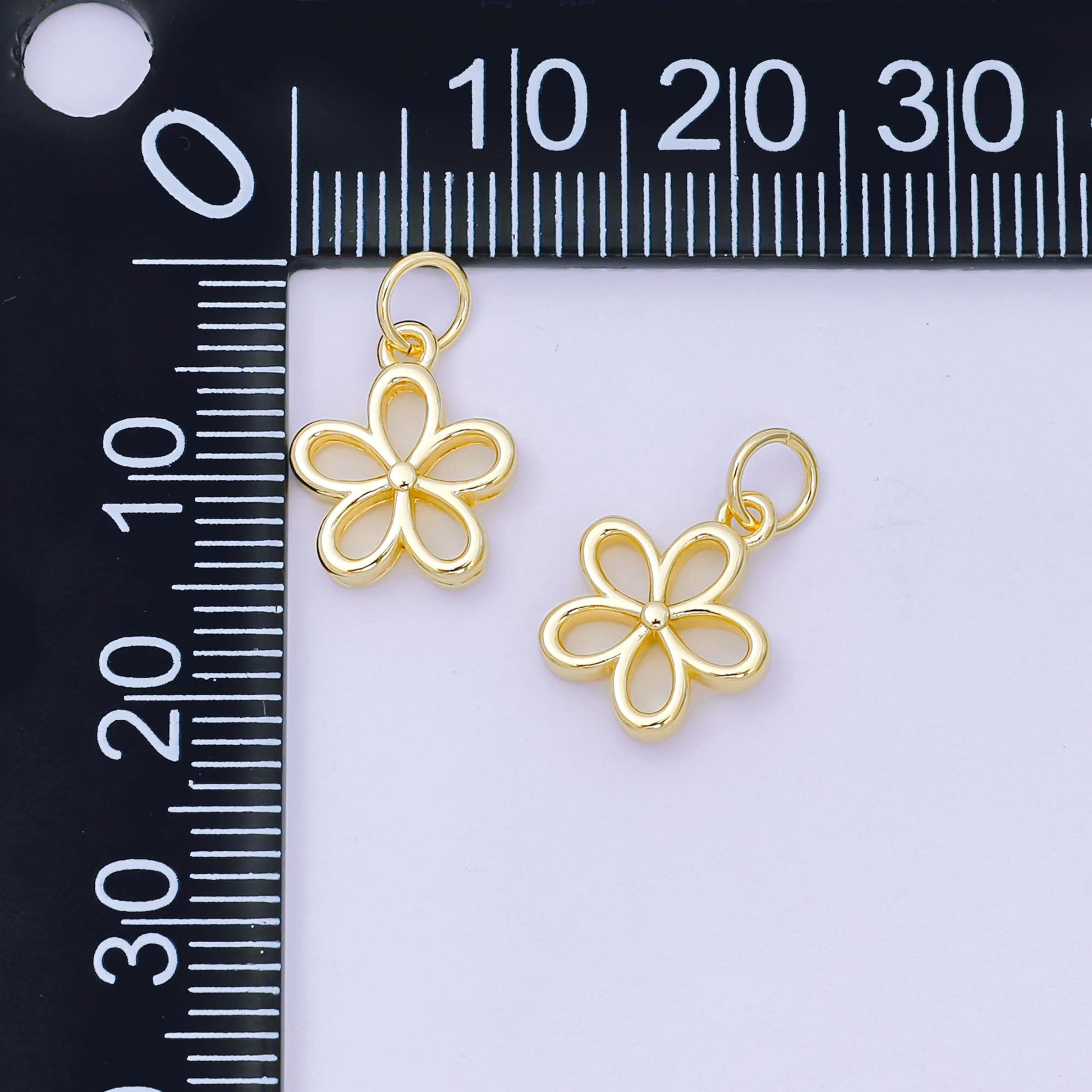 24K Gold Filled 12mm Open 5-Petals Plumeria Bloom Flower Charm | AH-677