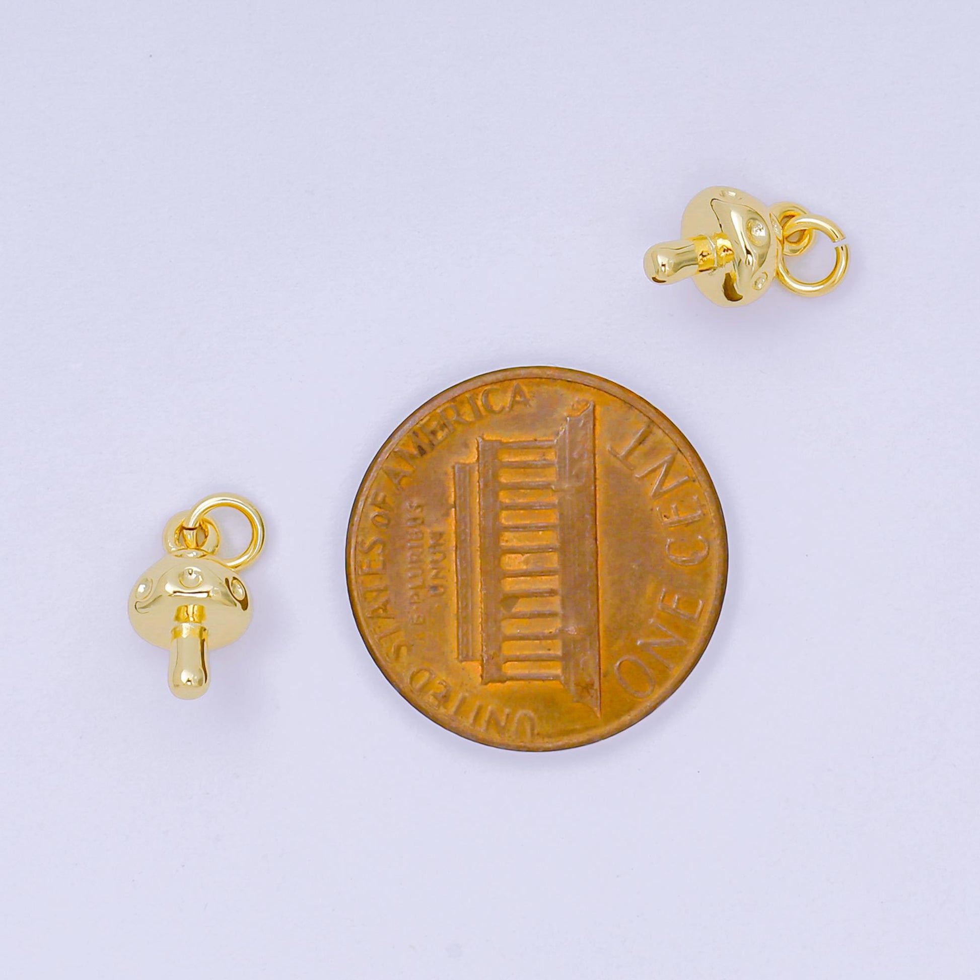 24K Gold Filled 10mm Tiny Forest Mushroom Multidimensional 3D Charm | AH-683