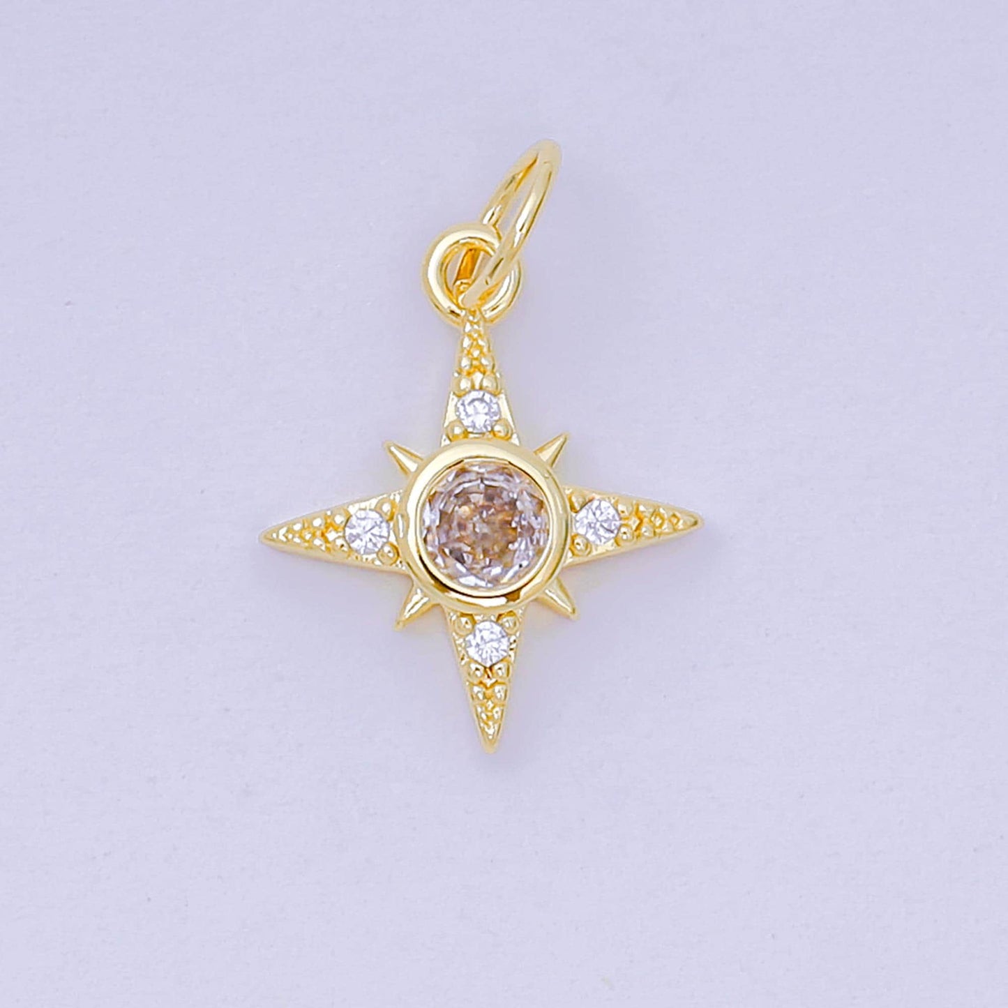 24K Gold Filled 14mm Round CZ North Celestial Star Charm | AH-684