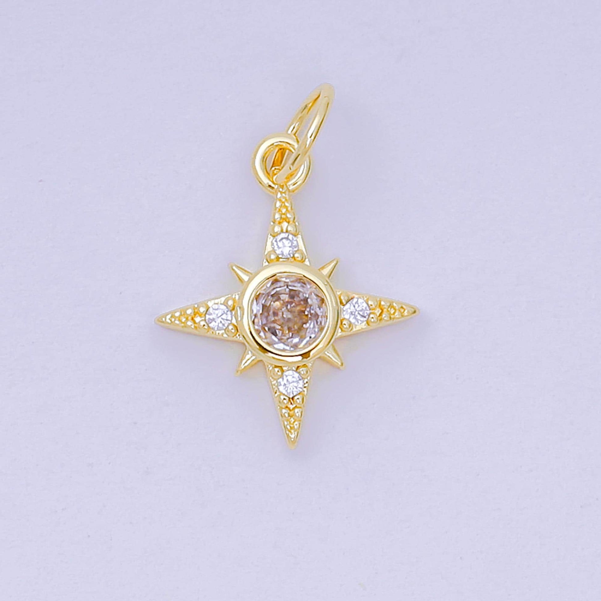 24K Gold Filled 14mm Round CZ North Celestial Star Charm | AH-684