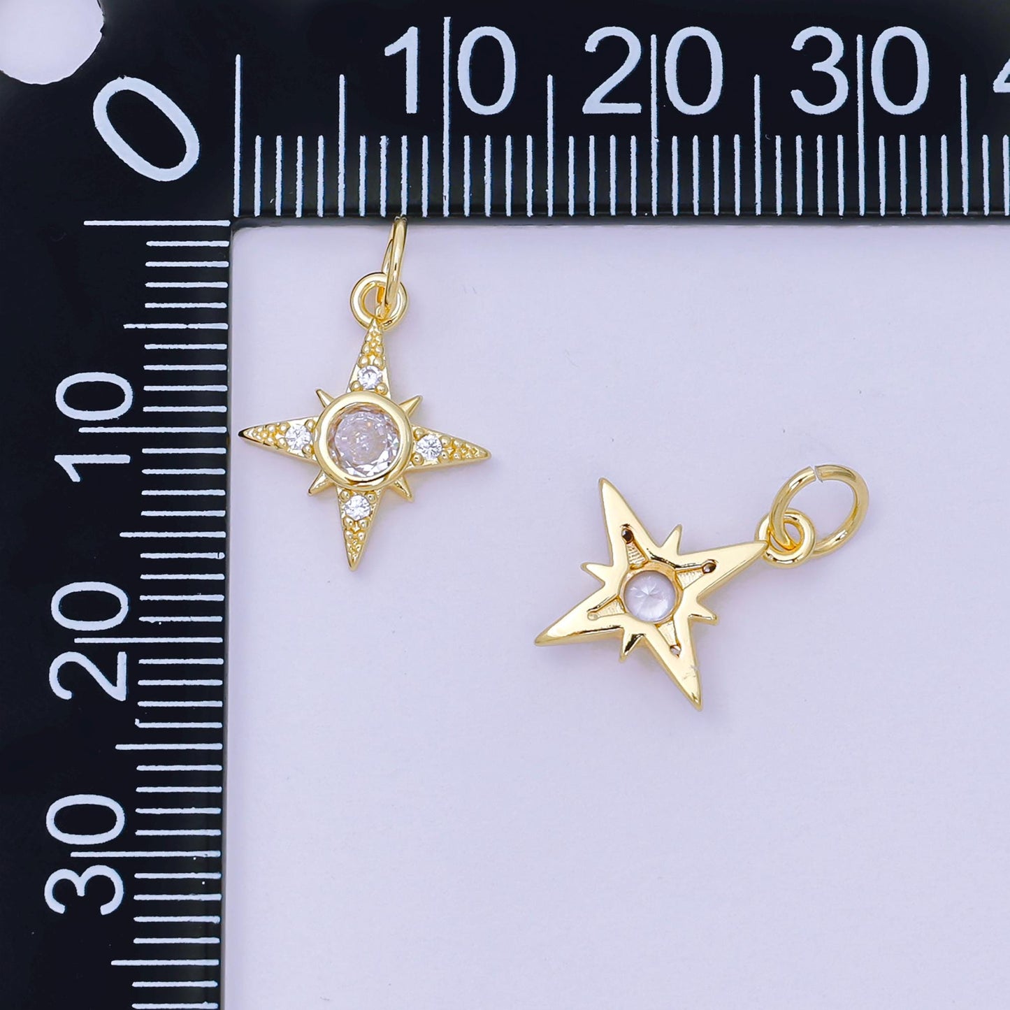 24K Gold Filled 14mm Round CZ North Celestial Star Charm | AH-684