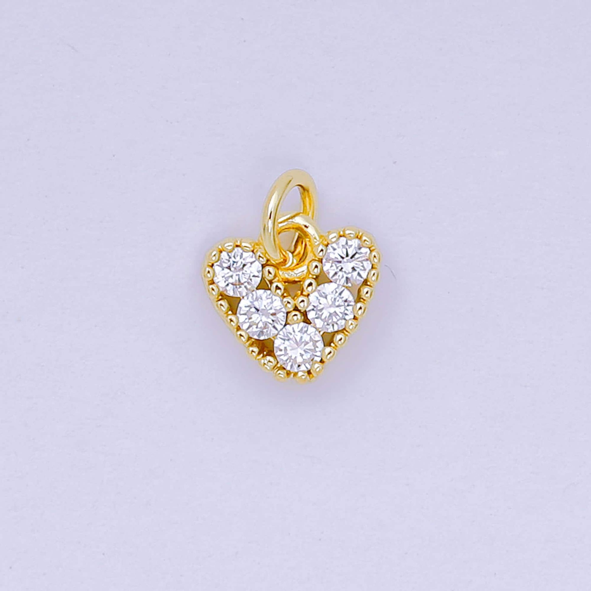 24K Gold Filled 7mm Micro Paved CZ Dainty Bubbly Heart Charm | AH-685