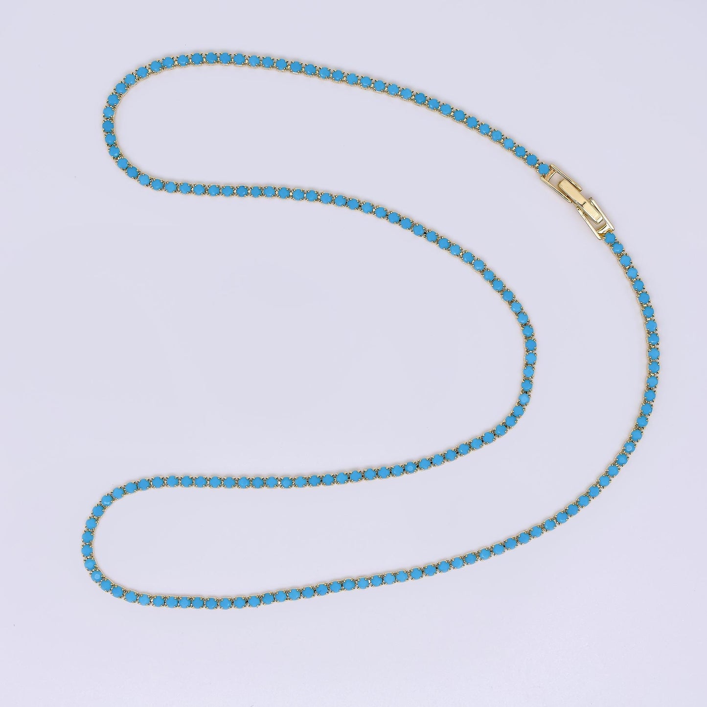 24K Gold Filled 2mm Green, Pink, Turquoise, Clear CZ Tennis Chain 17.91 Inch Necklace | WA-3804 - WA-3807