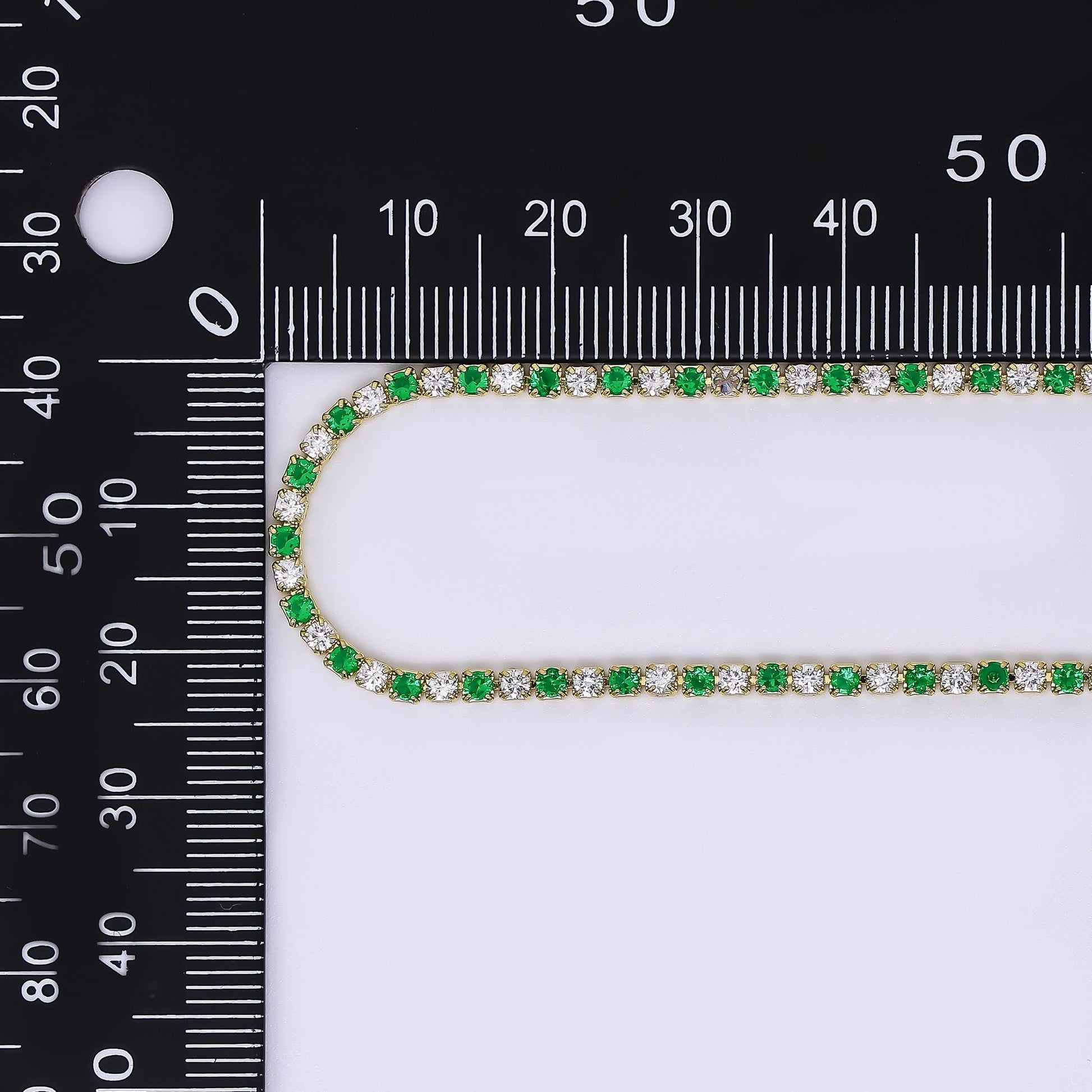24K Gold Filled Green, Blue Clear 2mm Alternate Tennis Chain 18 Inch Necklace | WA-3802 WA-3803