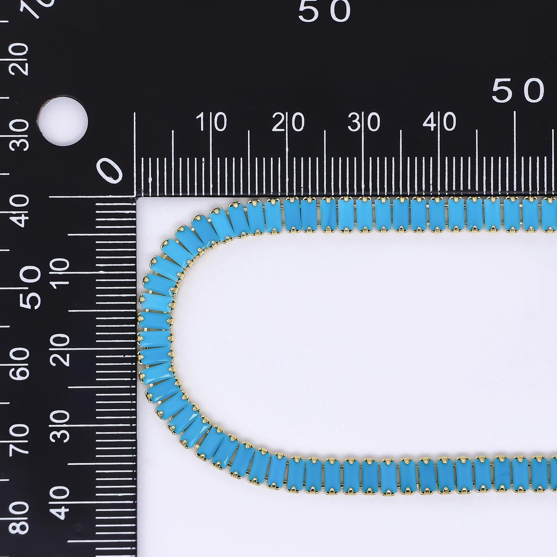 24K Gold Filled Turquoise Baguette CZ Box Clasp Tennis Necklace 17.71 Inch | WA-3801