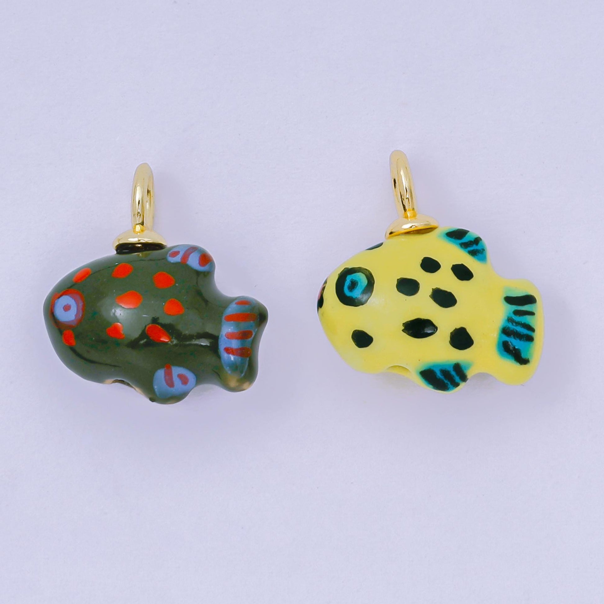 24K Gold Filled 19mm Ceramic Art Pocket Sea Fish Animal Charm in Pink, Red, & Yellow | M-783 M-794 M-755 M-770