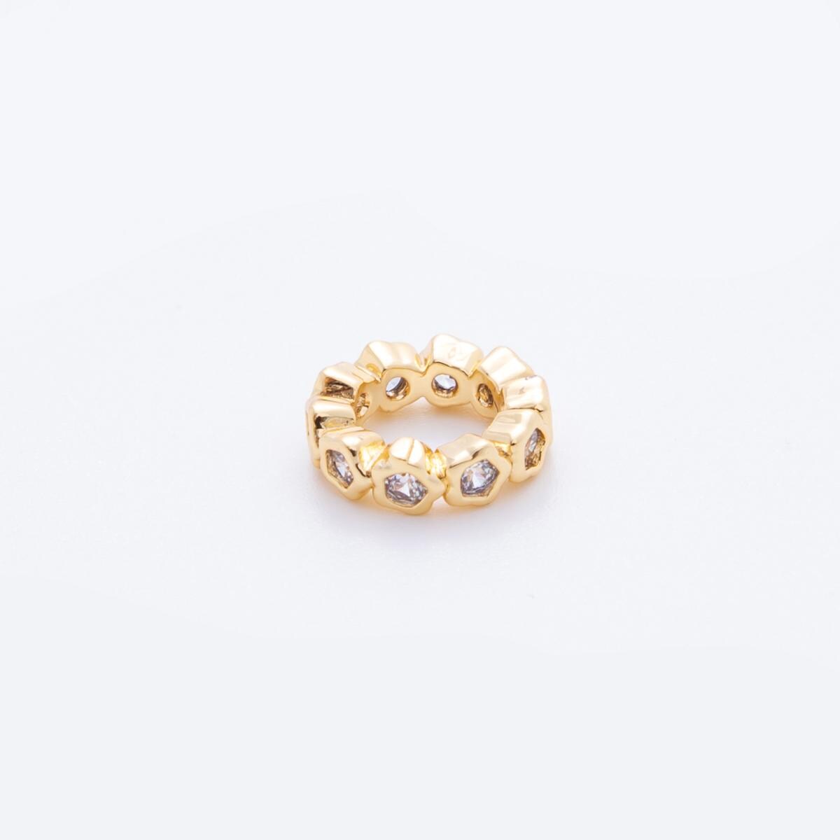 24k gold filled rondelle big hole spacer beads, large hole spacer beads sliding beads with Clear CZ Stone for charm necklace bracelet AF1029