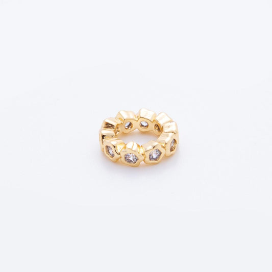 24k gold filled rondelle big hole spacer beads, large hole spacer beads sliding beads with Clear CZ Stone for charm necklace bracelet AF1029