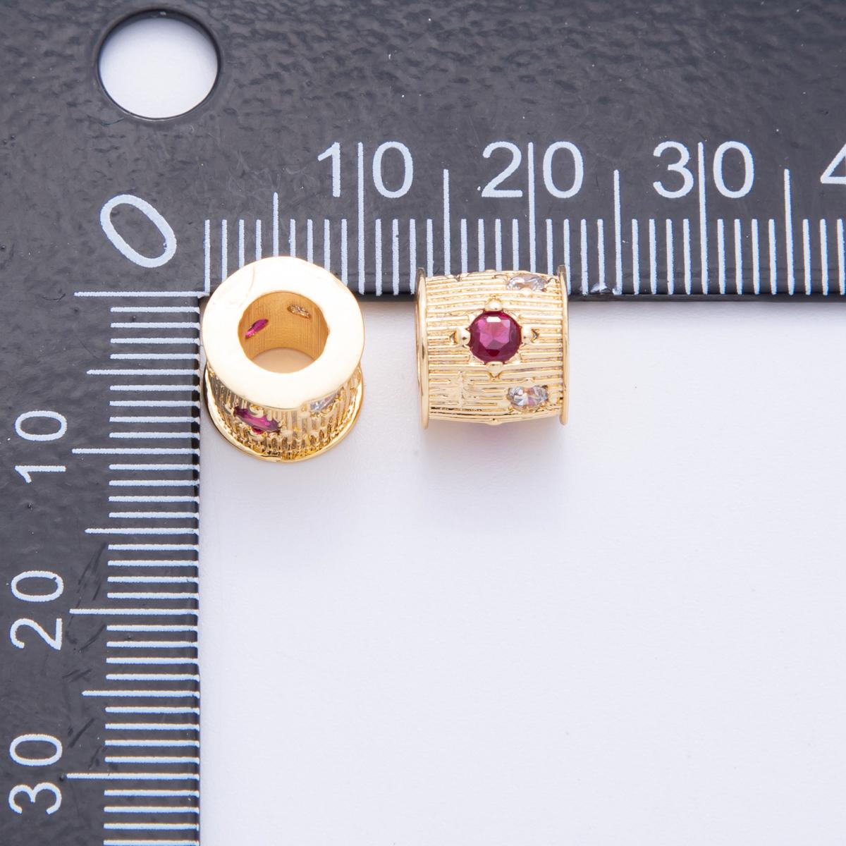 8.5mm Spacer Bead with Red & Clear CZ Stones, Large Hole 5.5mm Charm Bead for Bracelet, Necklace Jewelry Making AF-1033