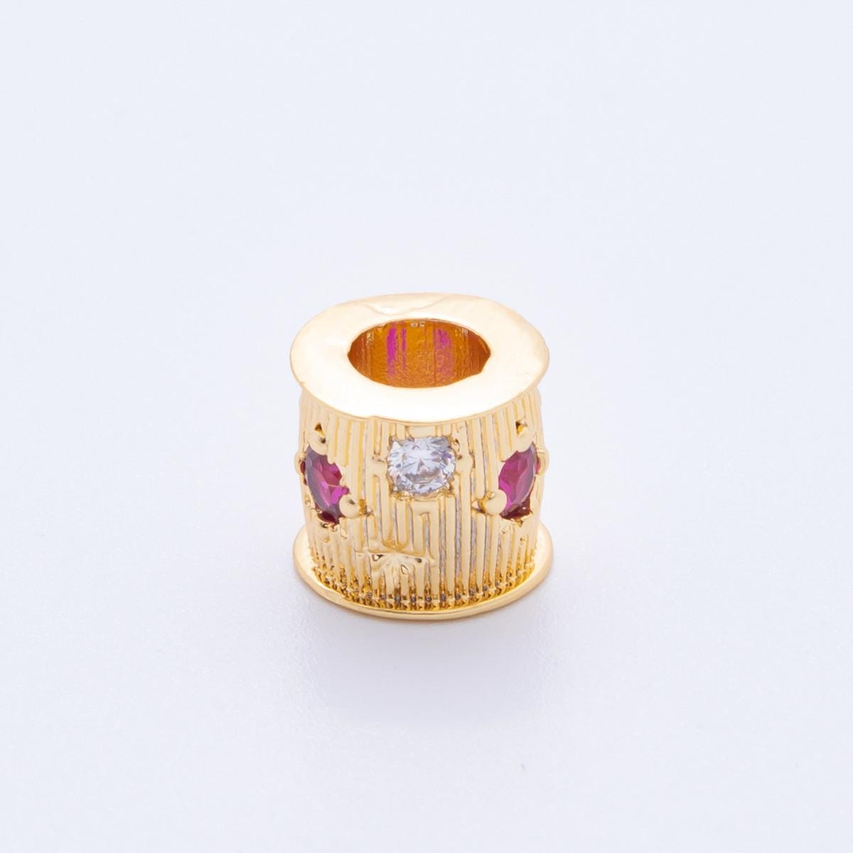 8.5mm Spacer Bead with Red & Clear CZ Stones, Large Hole 5.5mm Charm Bead for Bracelet, Necklace Jewelry Making AF-1033
