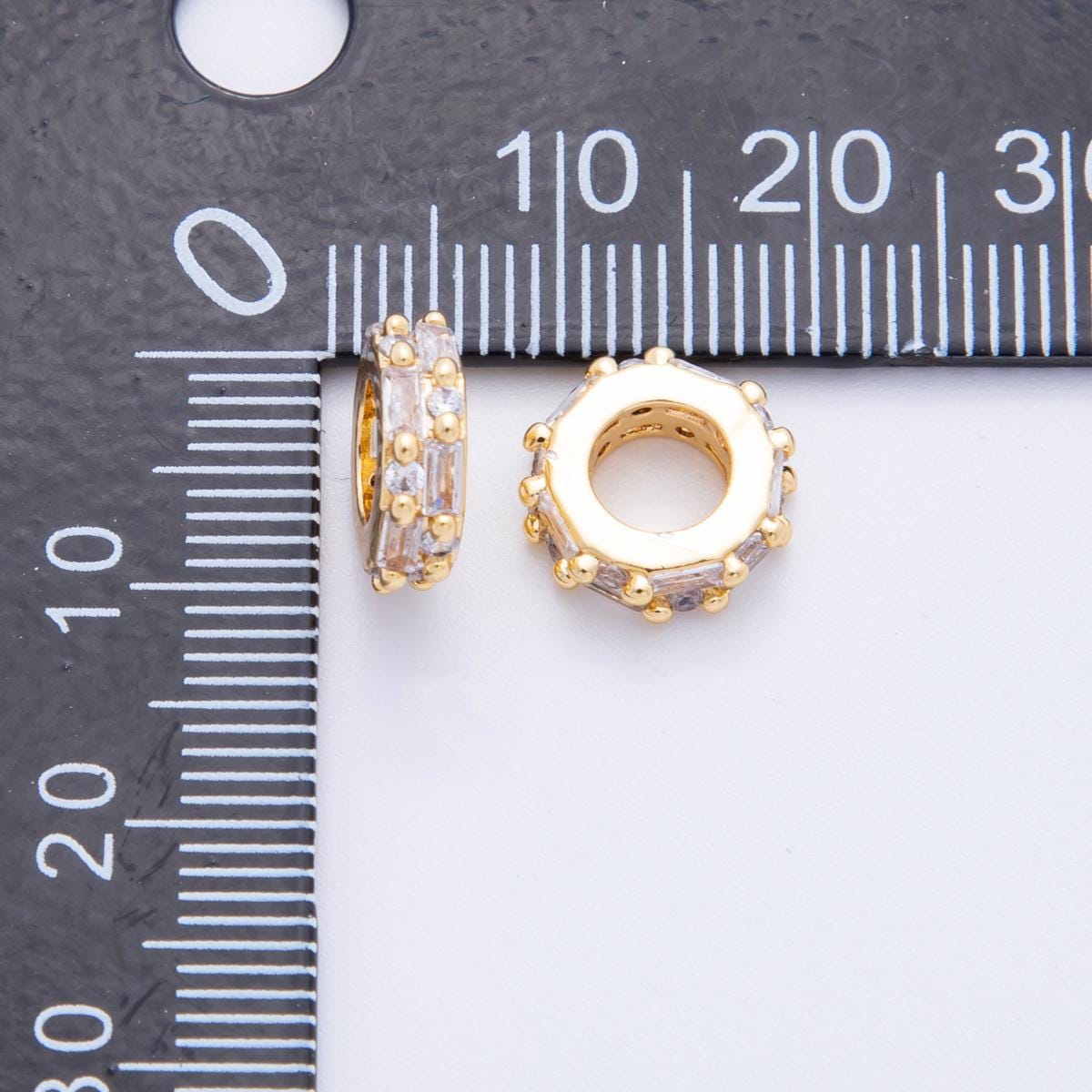 Pave Gold Round Donut Beads Charms 24K Gold Filled Geometric spacer beads Bracelet Necklace for DIY Jewelry Making Supply 11mm AF-1044